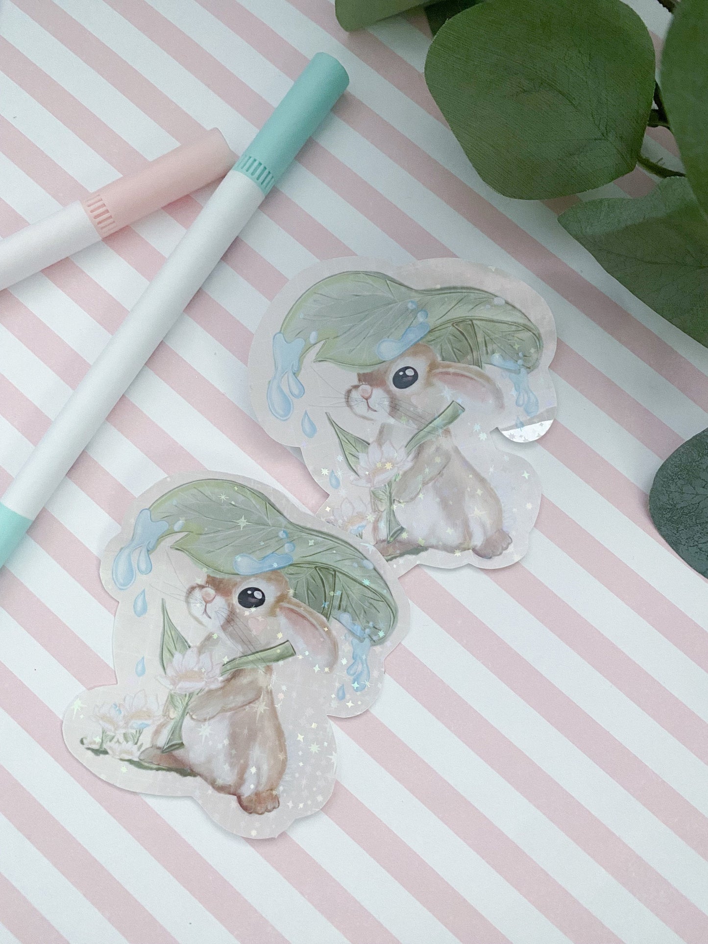 Holographic star Rain drop bunny sticker. Digital Art, Stickers, Kawaii Illustration, Stationary, Magic, aesthetic , bujo bullet journal.