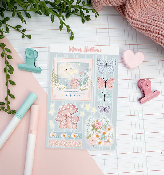 To the moon music window illustration sticker sheet 1pcs // , Illustration, music player, Stationary, ballon,scrapbooking, cottagecore,bujo.