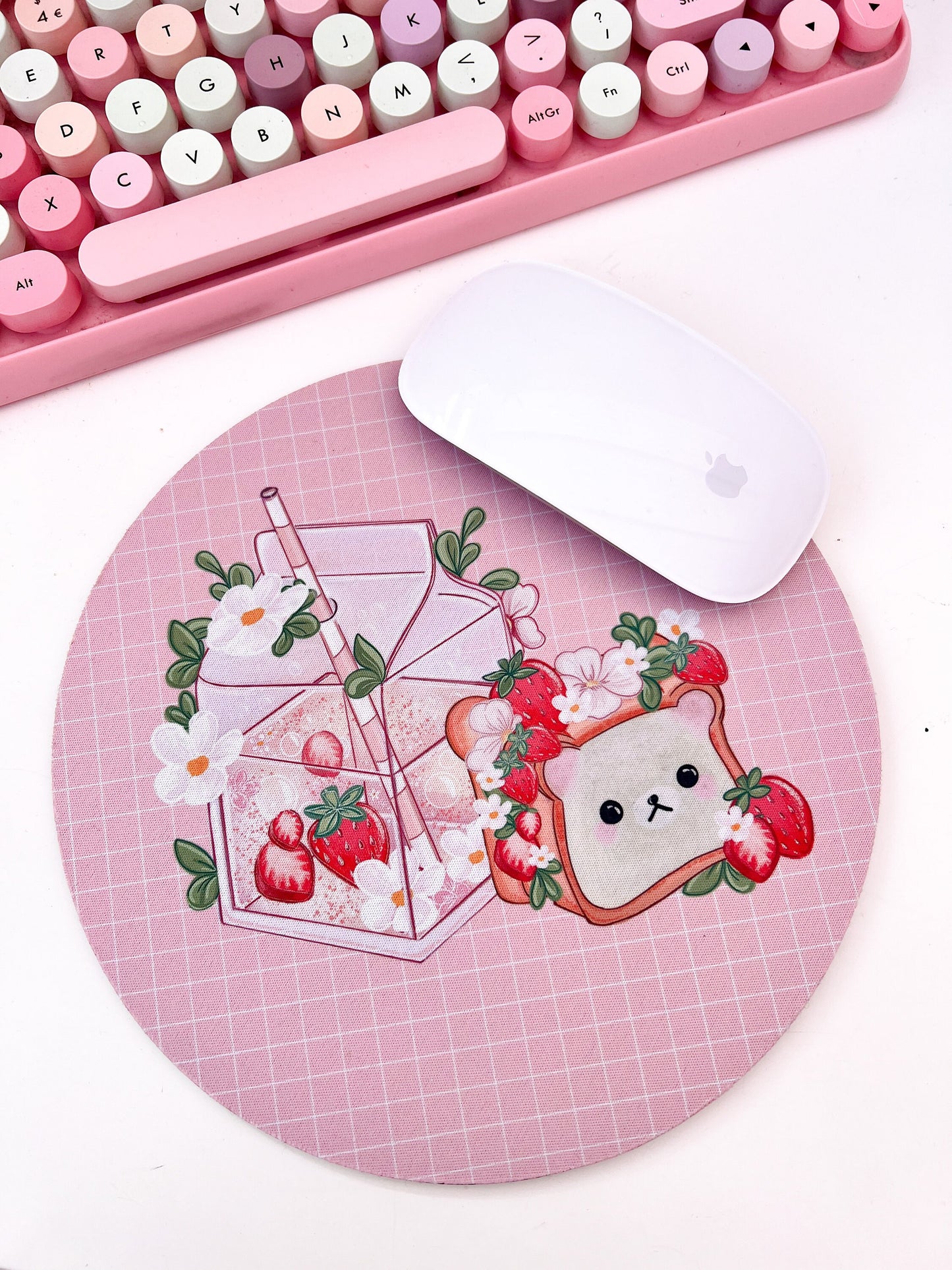 Strawberry bear mouse mat, kawaii computer mat.