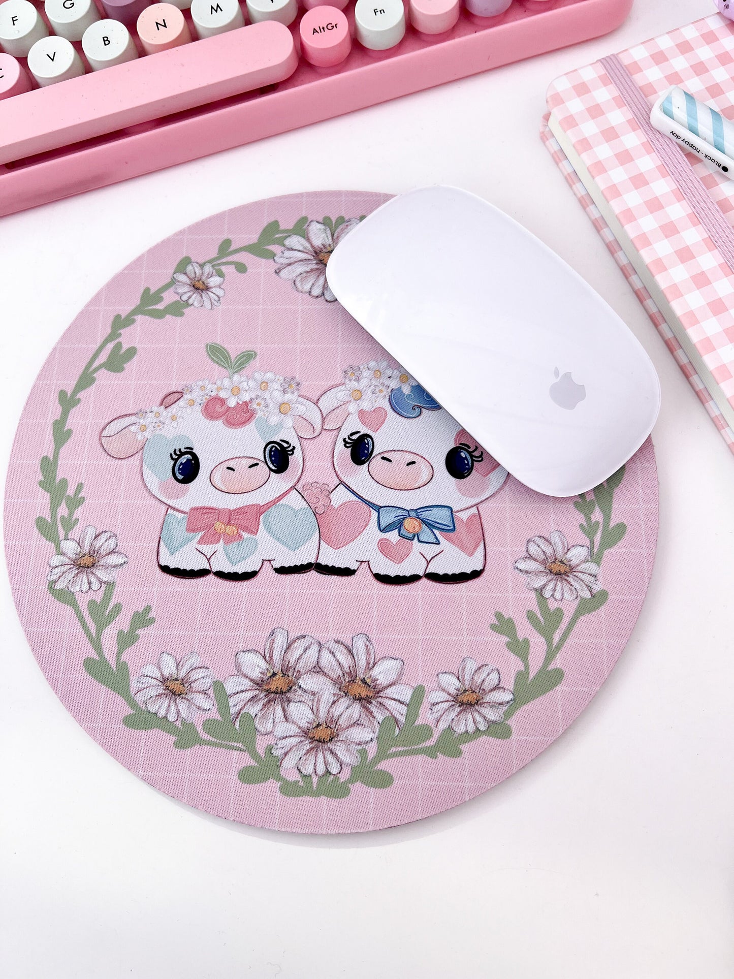 Strawberry cow mouse mat, kawaii Gaming setup desk mat, mouse pad, kawaii computer mat. Gaming desk mat. Cute colourful desk setup mousepad.