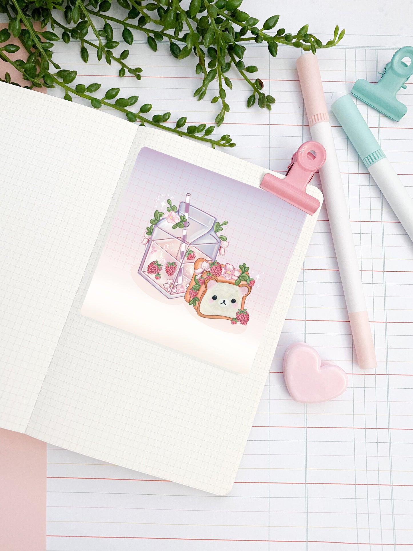 Raspberry bear snack illustration art print, hand drawn Illustration, sandwich, Stationary, kawaii snack, wall print ,bujo.