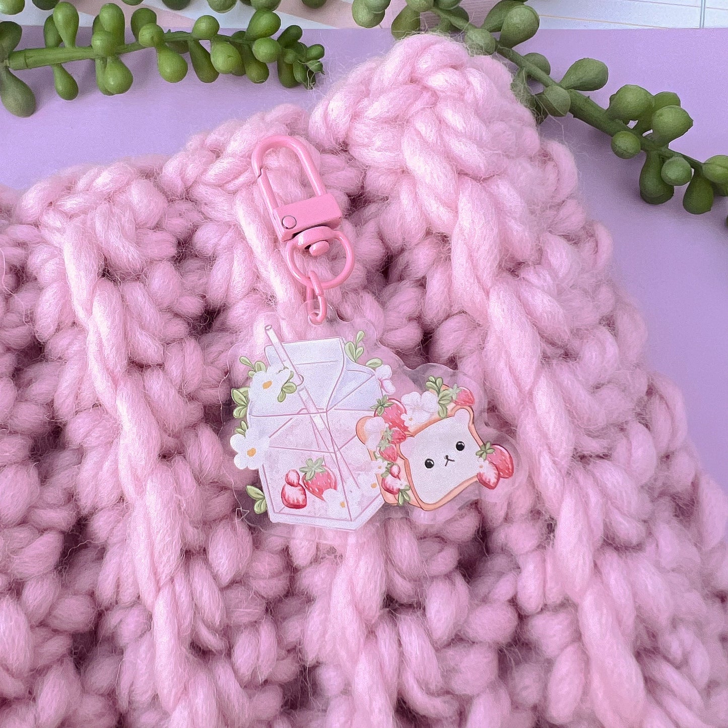 Strawberry, bear juice, sandwich acrylic charm, keychain, keyring, bag charm, cute accessories. Gift, keychain.