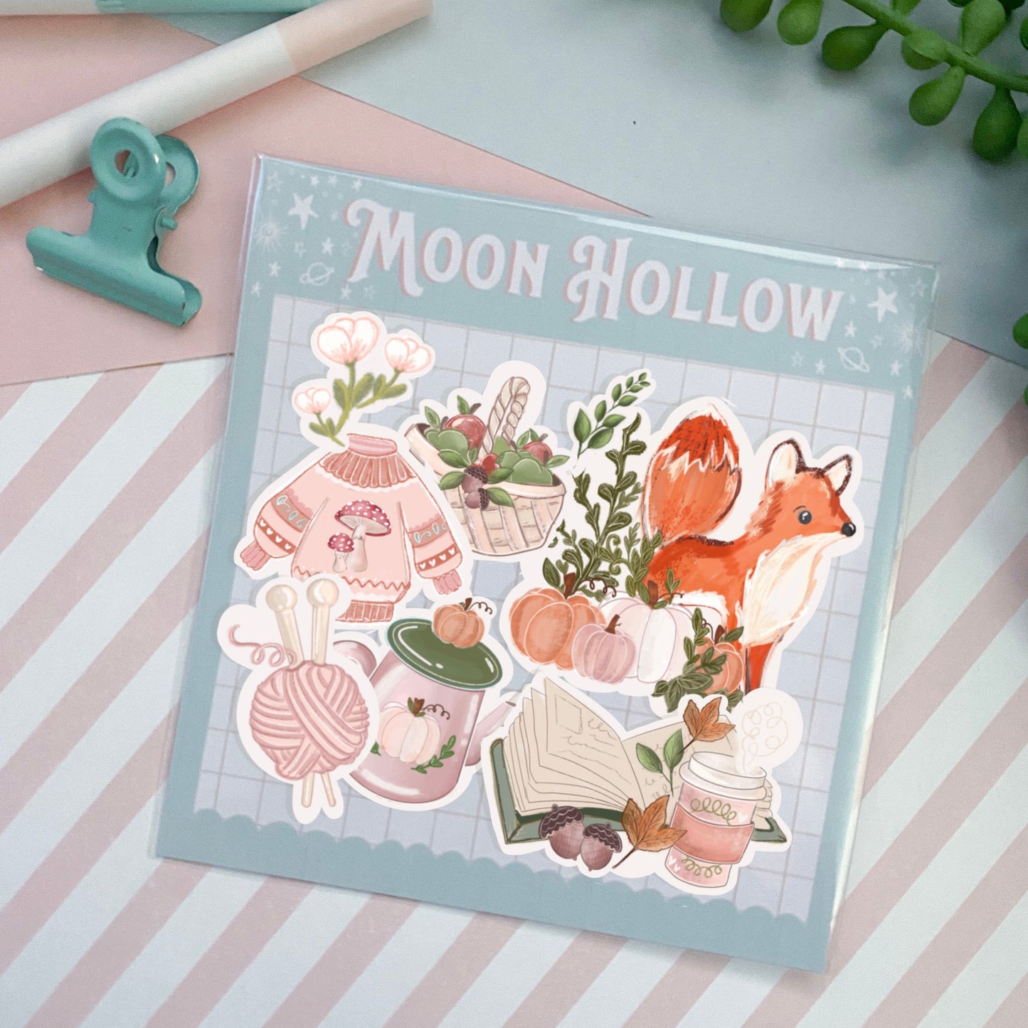 Cozy fox pumpkin sticker pack//  Digital Art, Stickers, Witch, Illustration, crystal , Stationary, Magic , bullet journal.