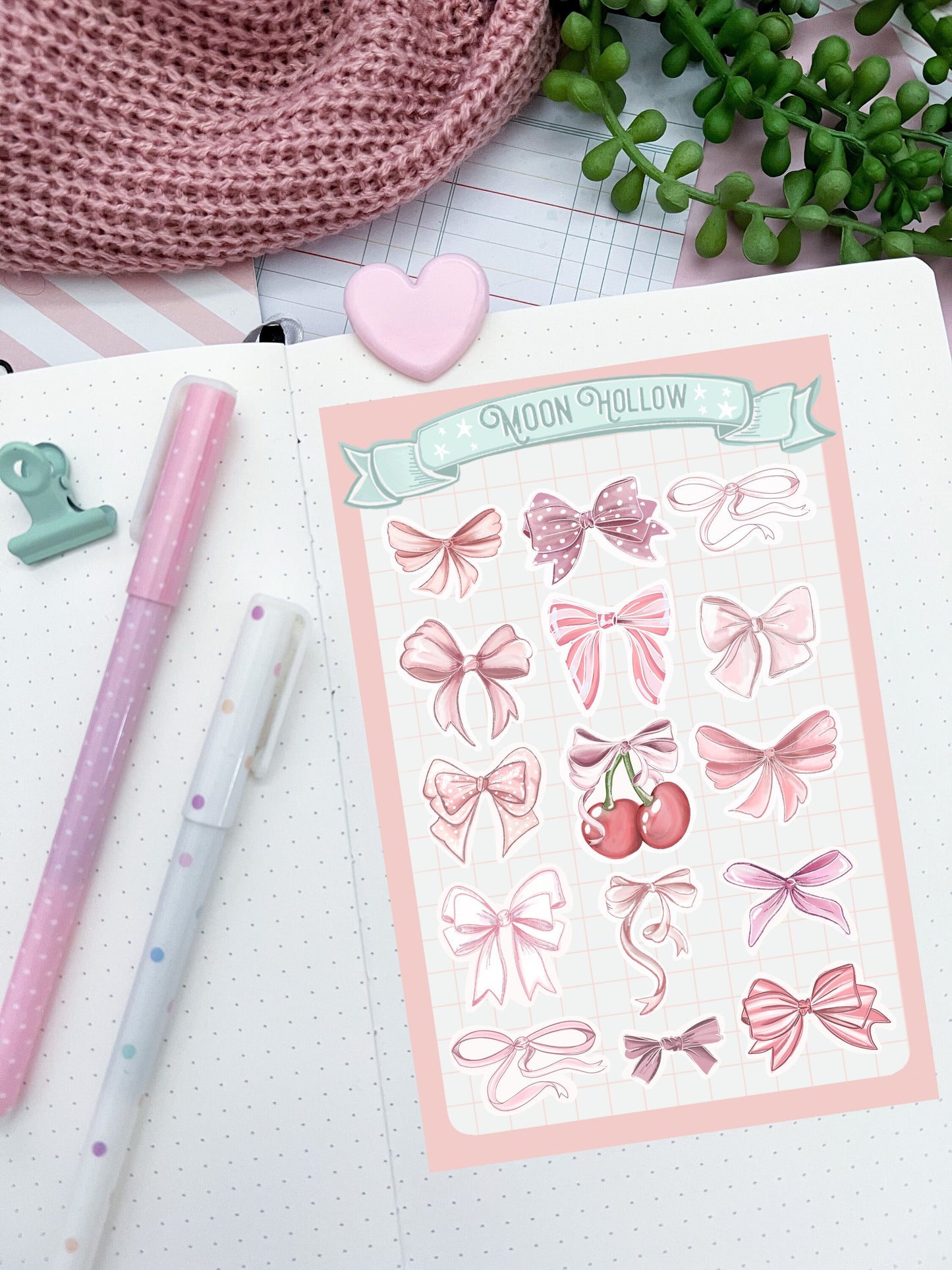 Cherry bow coquette sticker sheet, cherry coquette style, fashion  lover Stickers Illustration bows, ribbons, coquette core journal.