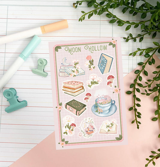 Sticker sheet - booklover , bookworm cottagecore cozy bullet journal stickers. Reading stickers. Delicate stickers.