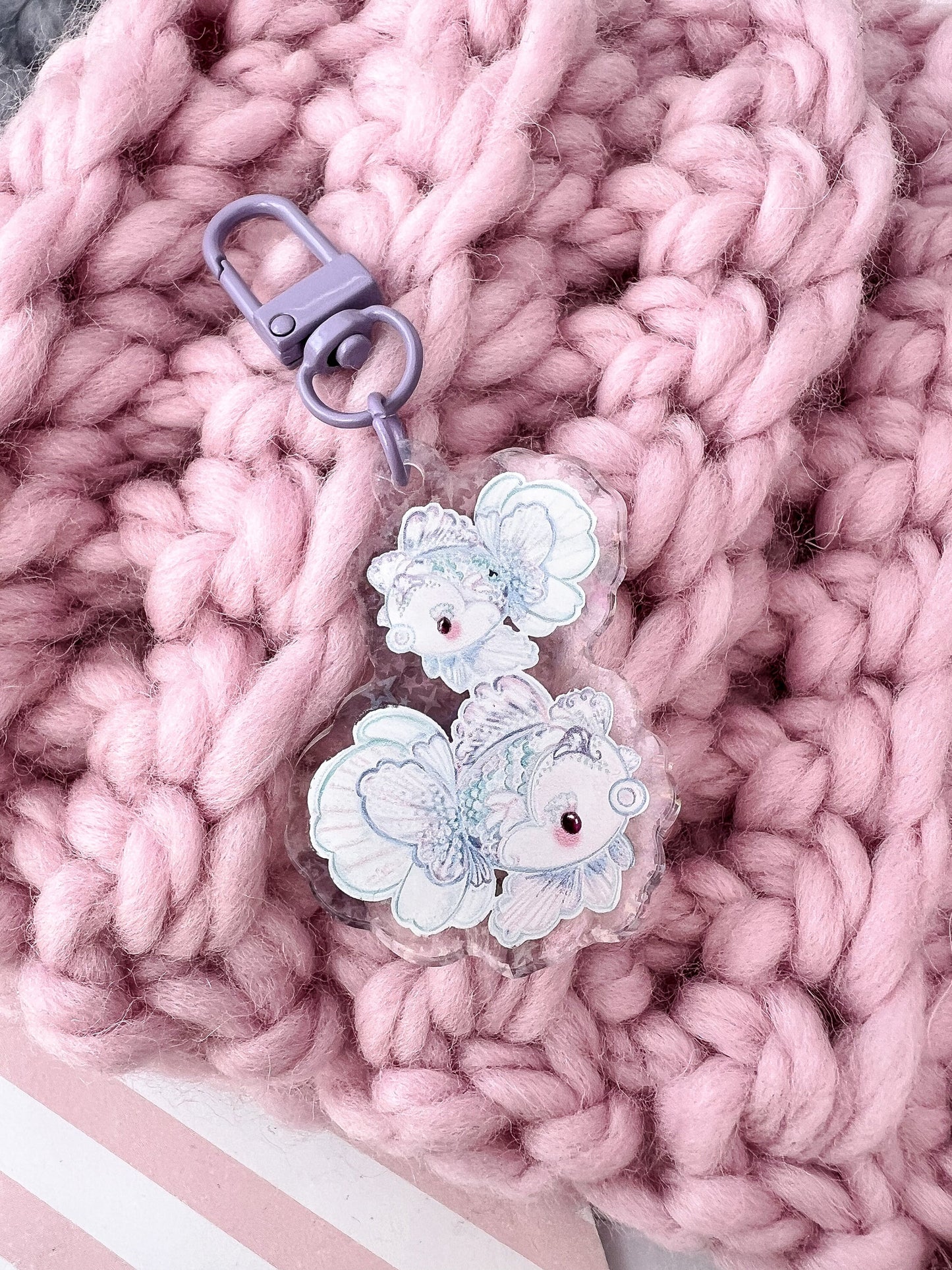 Holographic kawaii fish acrylic charm, keychain, keyring, bag charm, cute accessories. Gift, keychain.