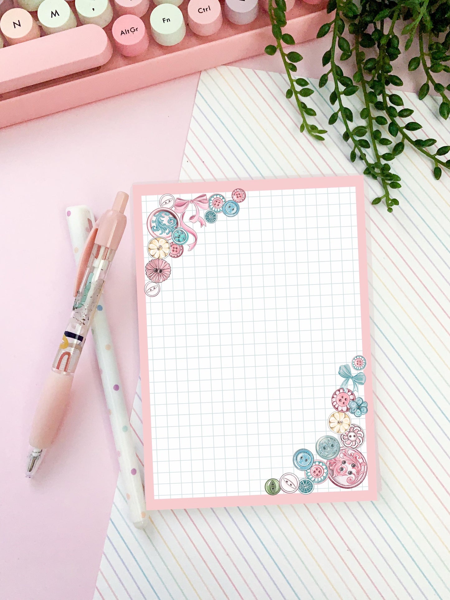 Buttons & Bows A6 notepad /  coquette cute  notepad  / notepad. Cute kawaii gift stationery. Memo pad.