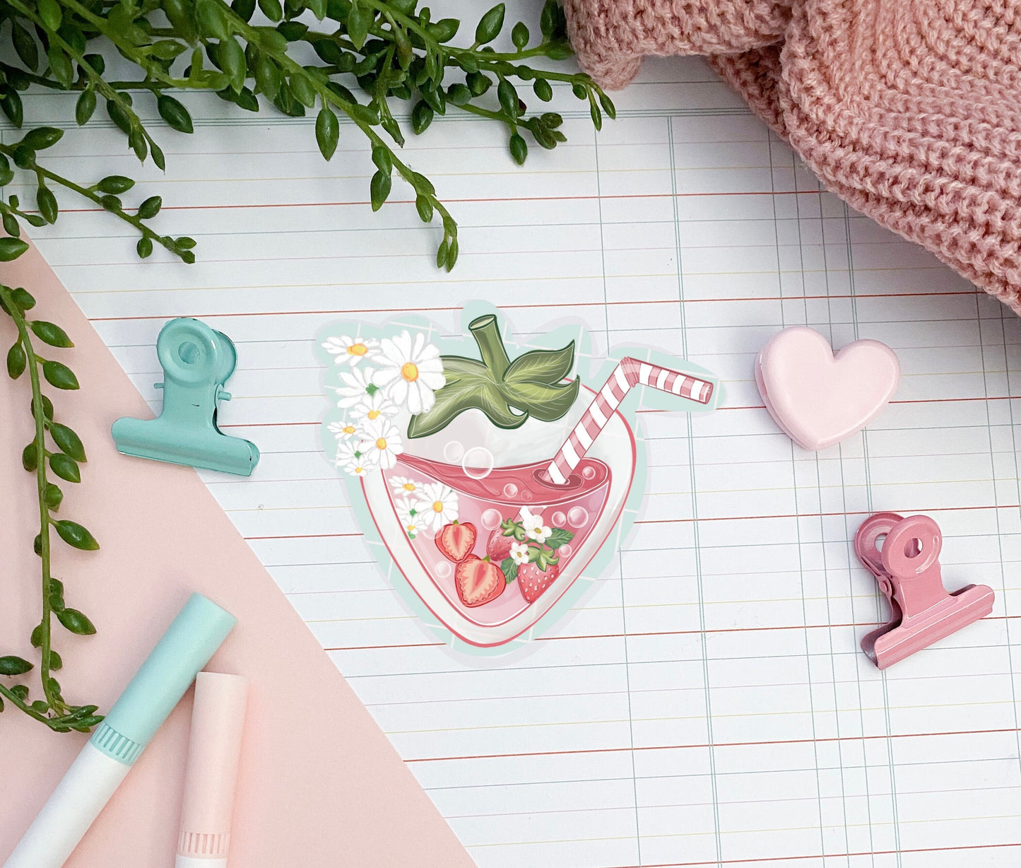 Kawaii strawberry juice sticker, journal die-cut sticker/ Digital art, laptop decals. Cute gift, Bujo ,bullet journal, laptop, iPad