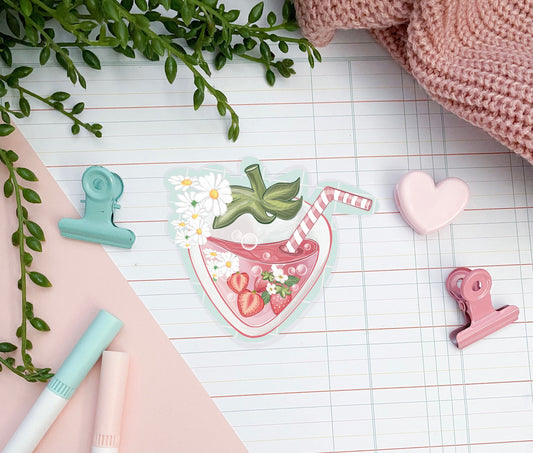 Kawaii strawberry juice sticker, journal die-cut sticker/ Digital art, laptop decals. Cute gift, Bujo ,bullet journal, laptop, iPad