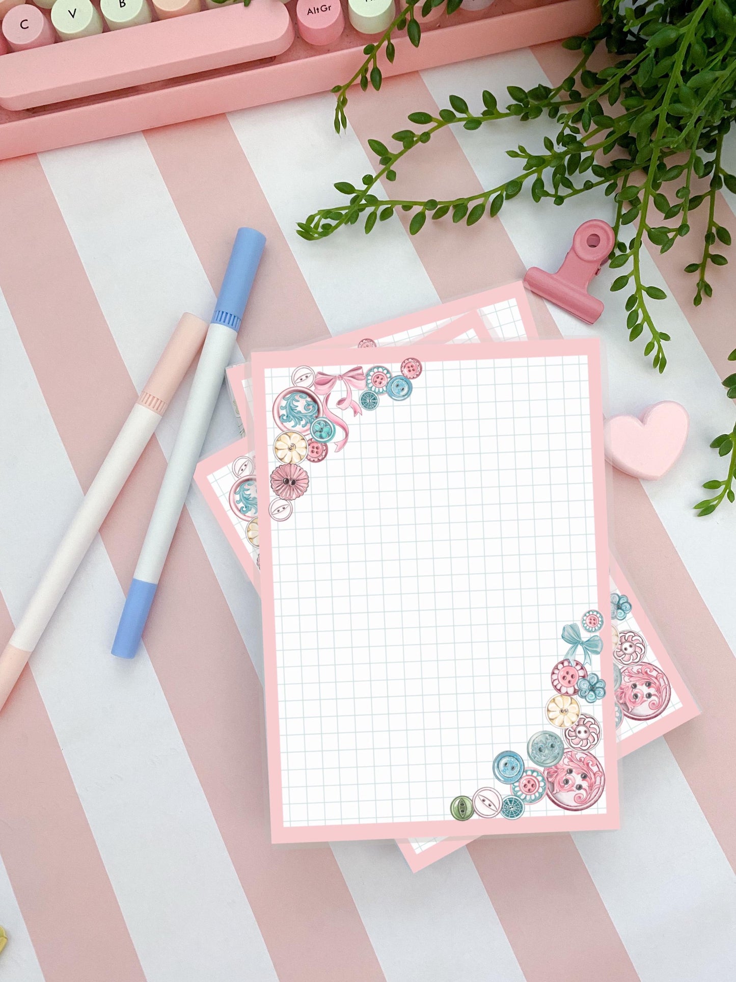 Buttons & Bows A6 notepad /  coquette cute  notepad  / notepad. Cute kawaii gift stationery. Memo pad.