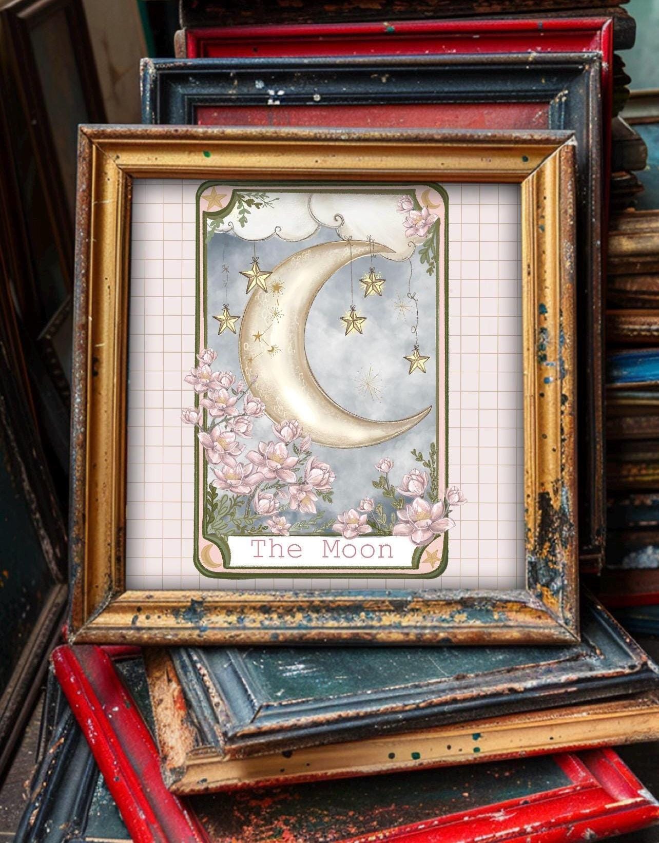 Magical Vintage-Inspired Moon and Flower Sticker Sheet | Whimsical Floral Stickers | Perfect for Journaling.