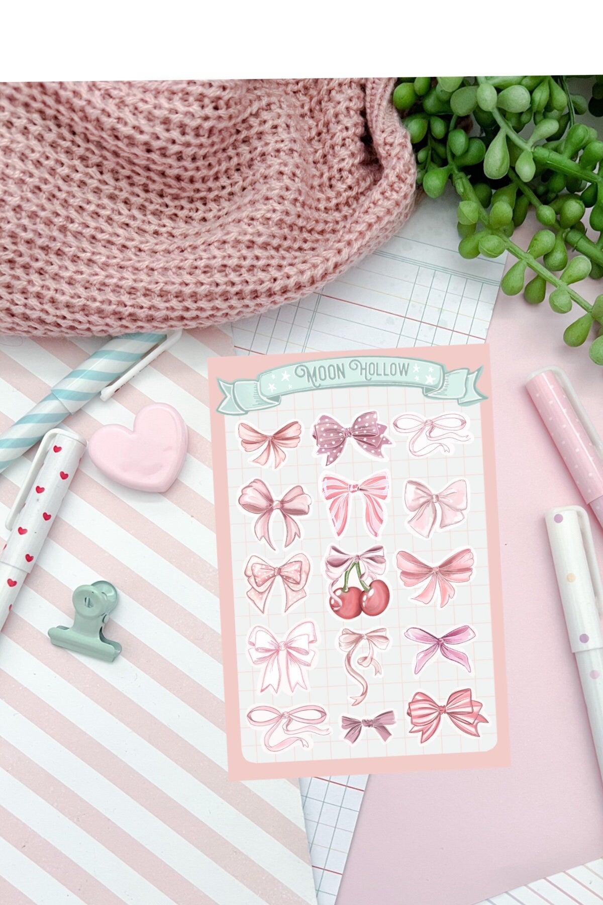 Cherry bow coquette sticker sheet, cherry coquette style, fashion  lover Stickers Illustration bows, ribbons, coquette core journal.