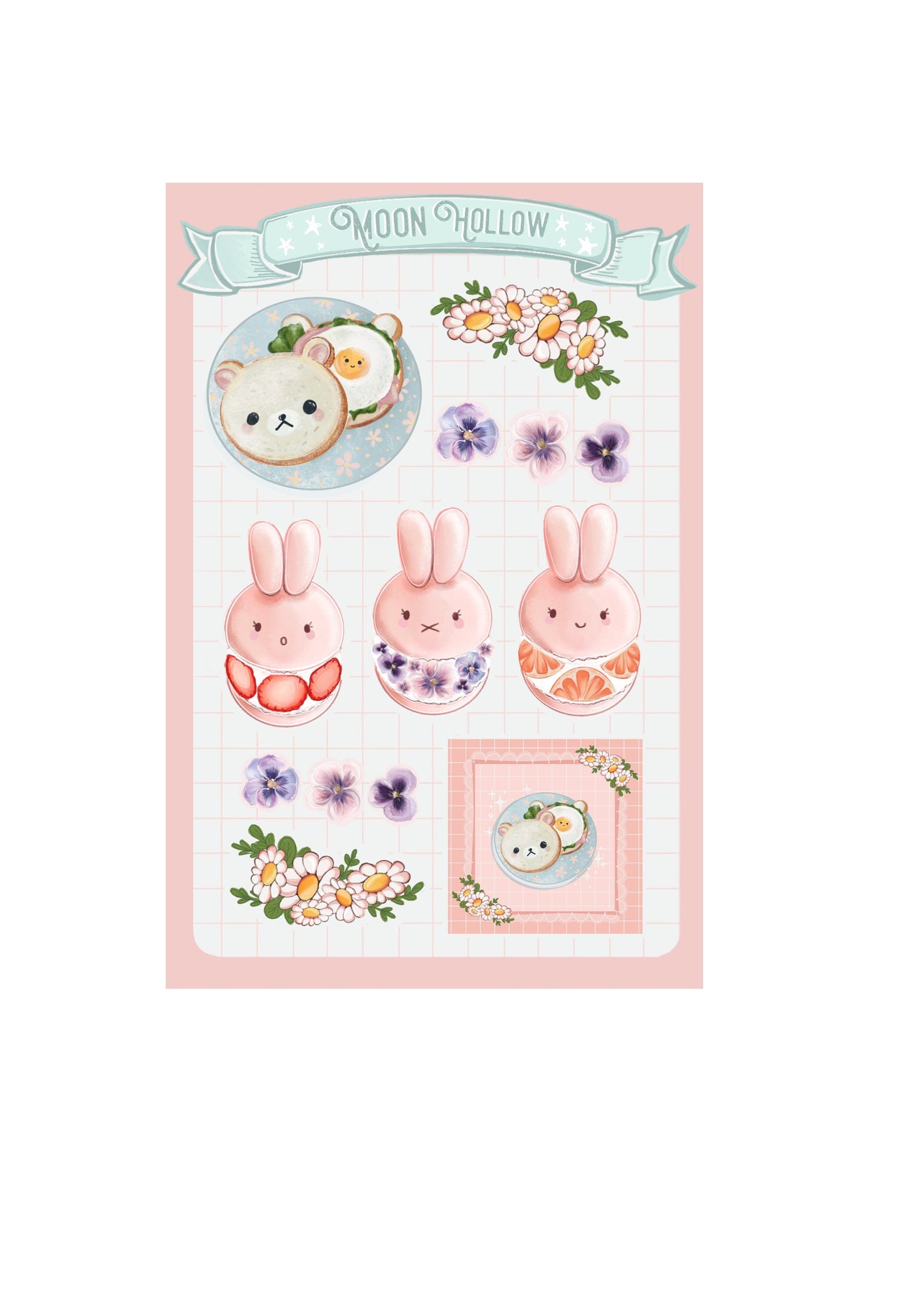 Kawaii breakfast snack food, Hand drawn, Stickers, bunny Illustration, journaling, Stationary, Bujo, scrapbook bullet journal