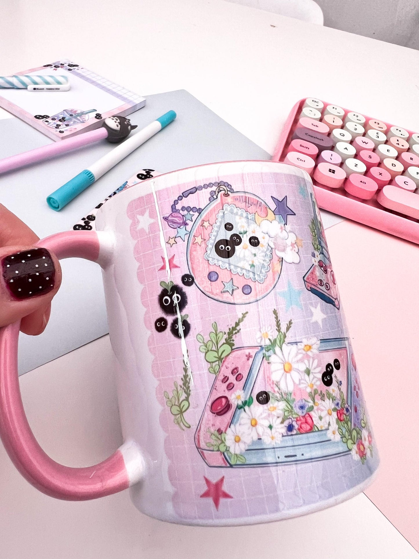 Cute Pink Kawaii Gaming Mug | Cute Gamer Coffee Cup | Adorable Tea Mug | Perfect Gift for Gamers | Whimsical Aesthetic. Cozy  Anime.