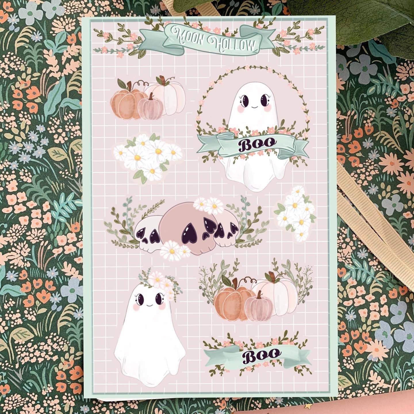 Pastel spooky boo  sticker sheet//  Digital Art, Stickers, Witch, Illustration, crystal , Stationary, Magic , bullet journal.