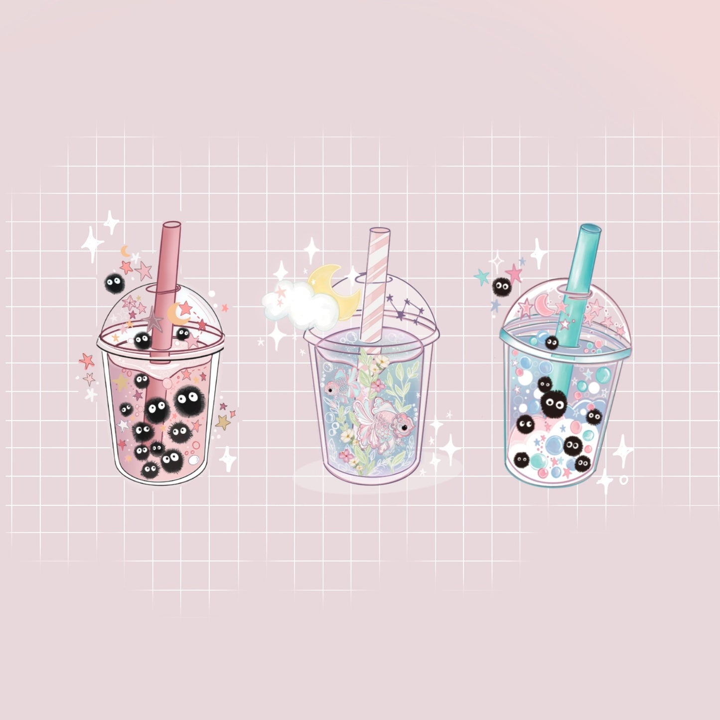 Kawaii bubble tea planner stickers, bujo. Kawaii Illustration.