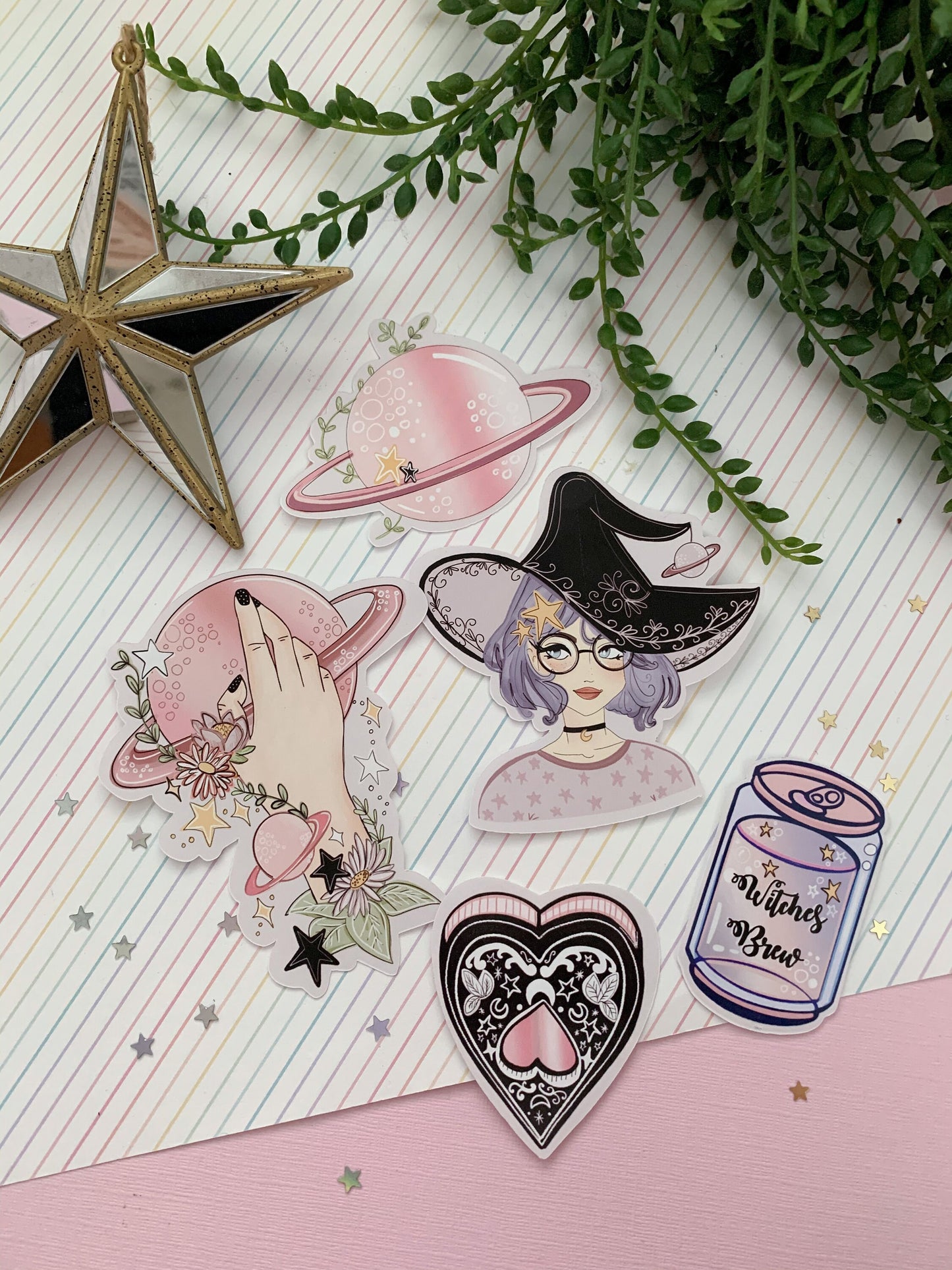 Purple Space Witch girl sticker pack//  Digital Art, Stickers, Witch, Illustration, space, Stationary, Magic , bullet journal.