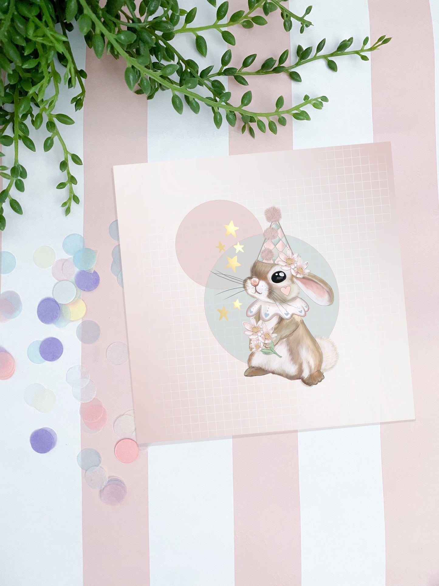 Moonlight Bunny cute kawaii art print. Illustration. Hand drawn magic bunny, rabbit magical circus print.