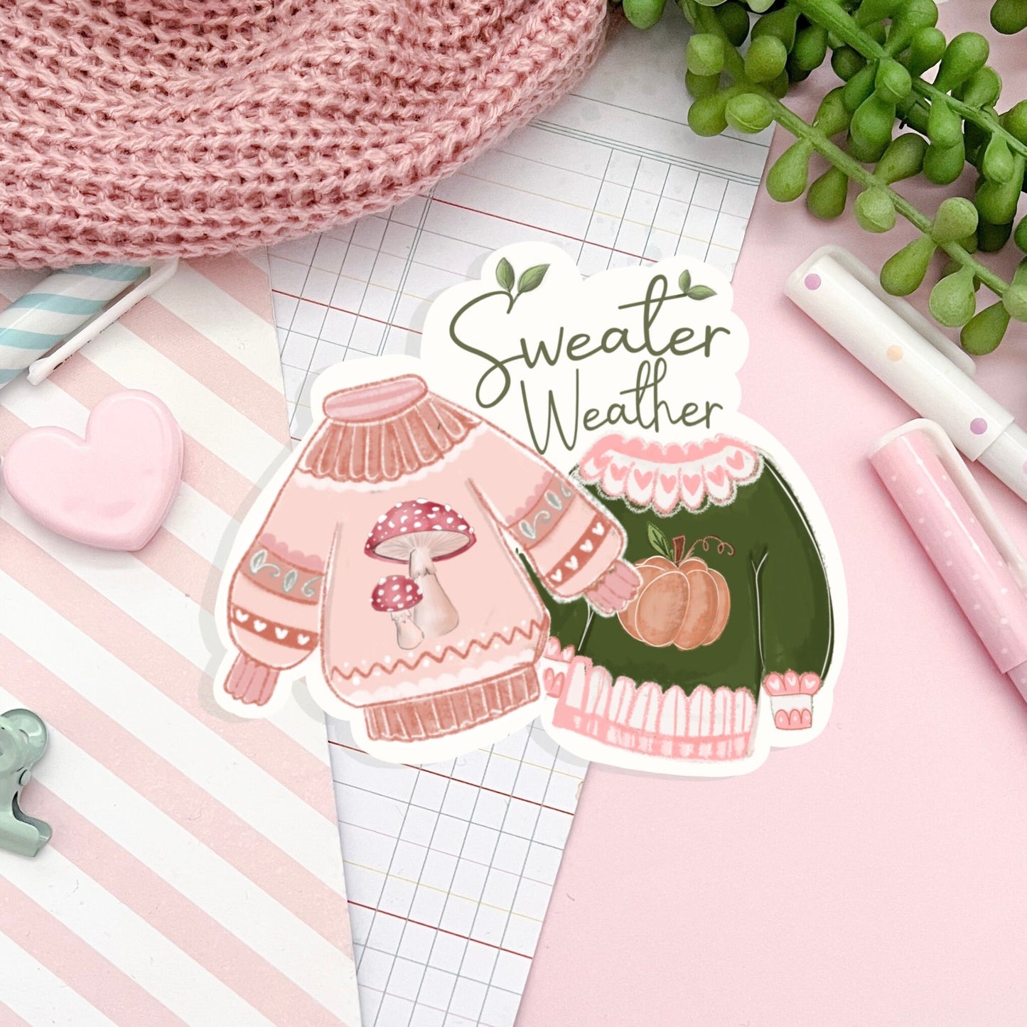 Sweater weather sticker. Autumn Fall die-cut sticker.