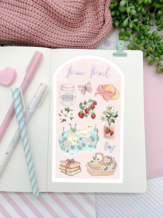 Summer cute duck Cottagecore Sticker sheet, cozy witch flower bullet journal stickers. Cozy cottage core stickers. Delicate. decoration.
