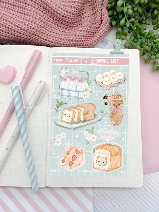 Kawaii Shopping List Journal Sticker Sheet | Cute Planner Stickers | Adorable Grocery List Stickers | Fun Organization for Your Planner