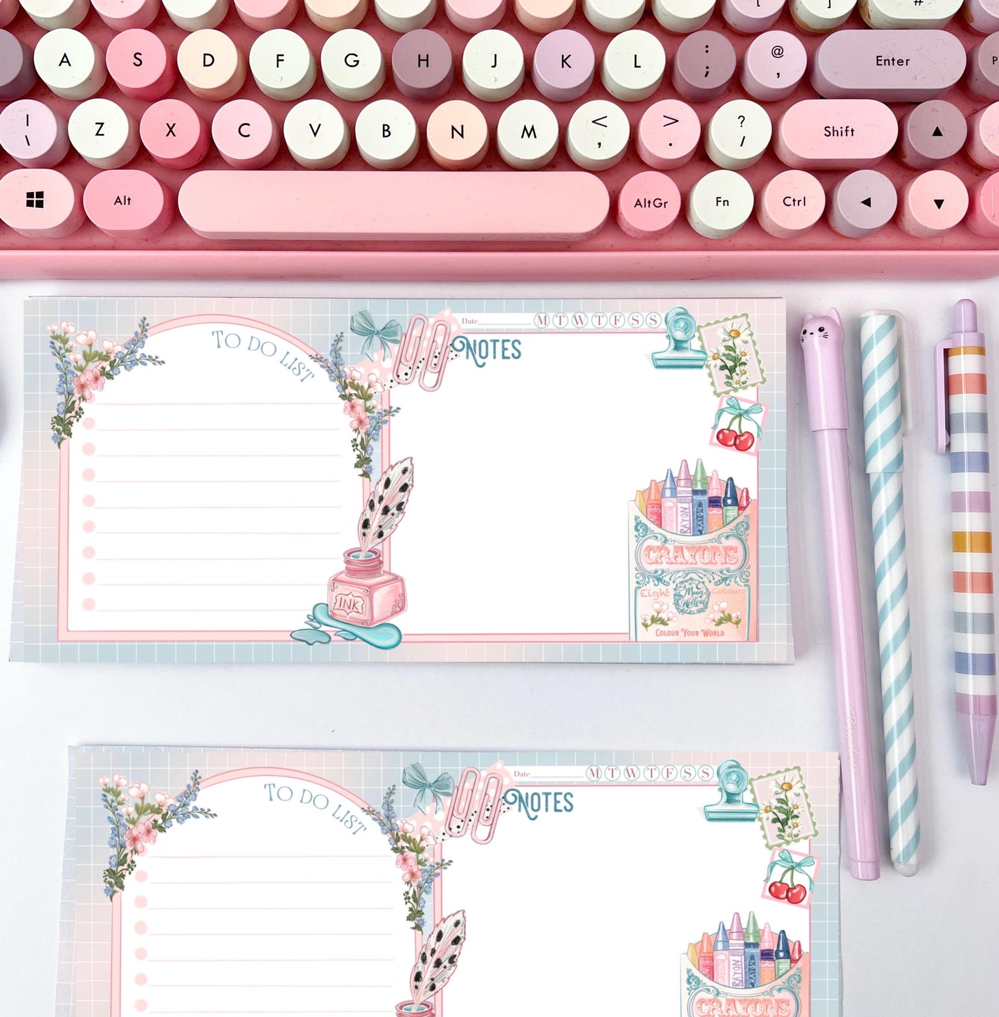Desk planner, To do list desk keyboard notepad / coquette cute memo pad  / notepad. Kawaii accessories 25 tear away sheets