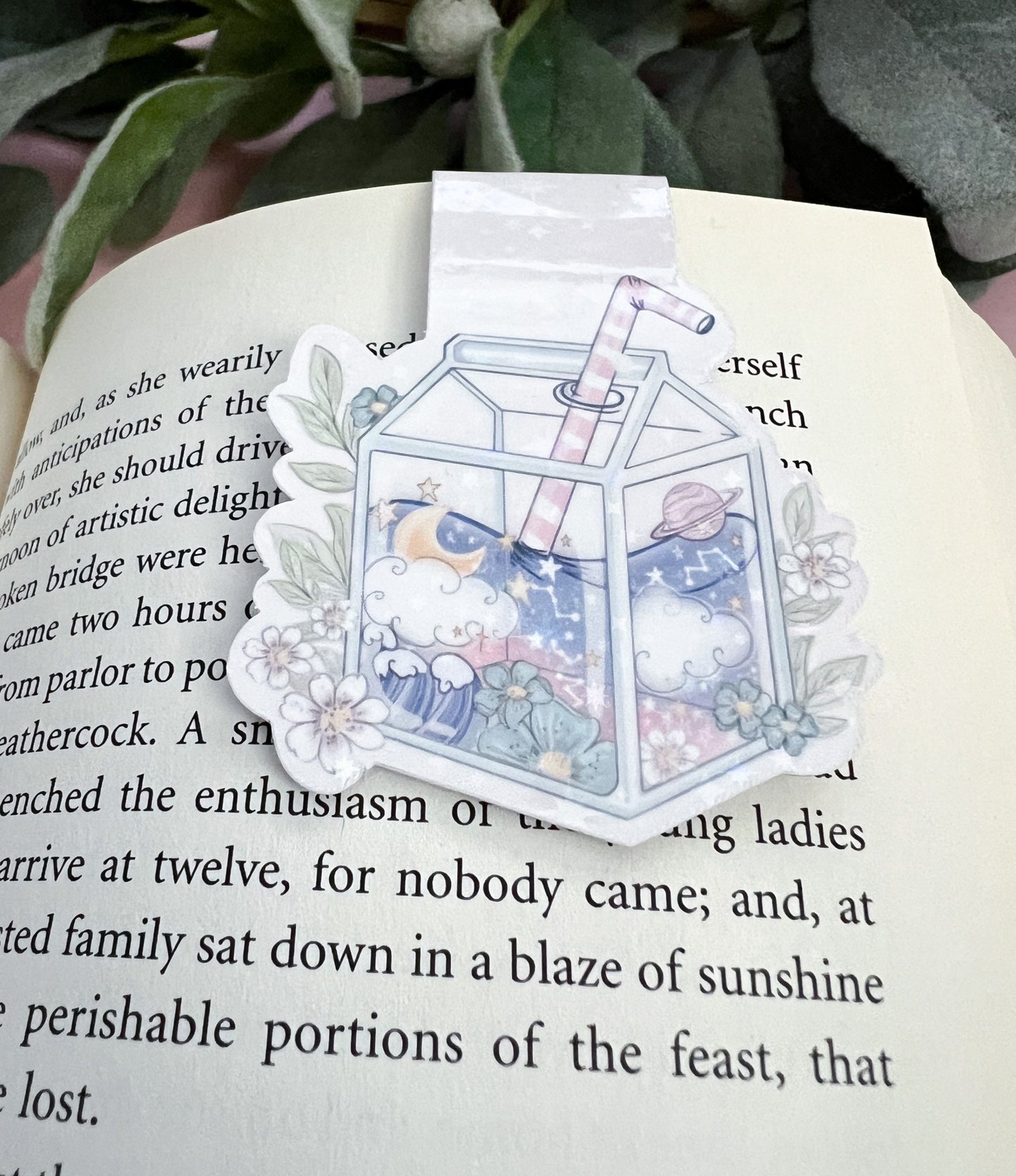 Kawaii holographic juice magnetic bookmark /  bookmark / Digital art, books , reading book lover gift. Bookish. Bookmarks