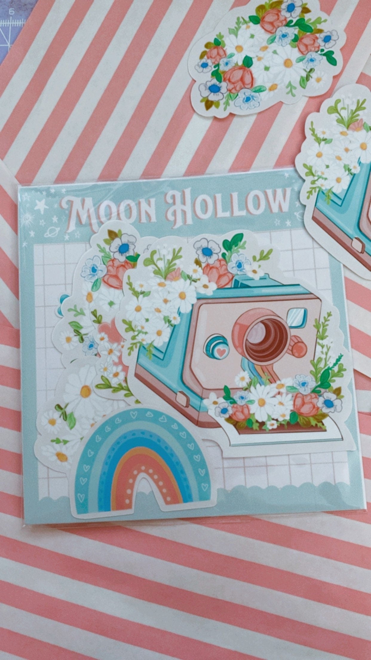 Kawaii instant camera rainbow flower sticker pack.