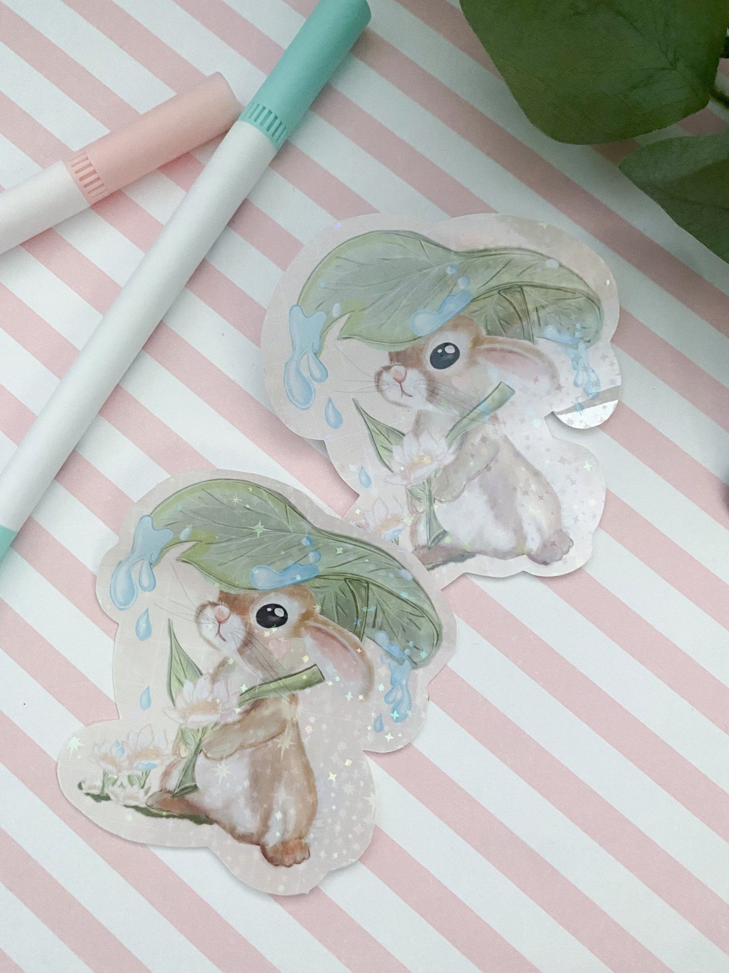 Holographic star Rain drop bunny sticker. Digital Art, Stickers, Kawaii Illustration, Stationary, Magic, aesthetic , bujo bullet journal.