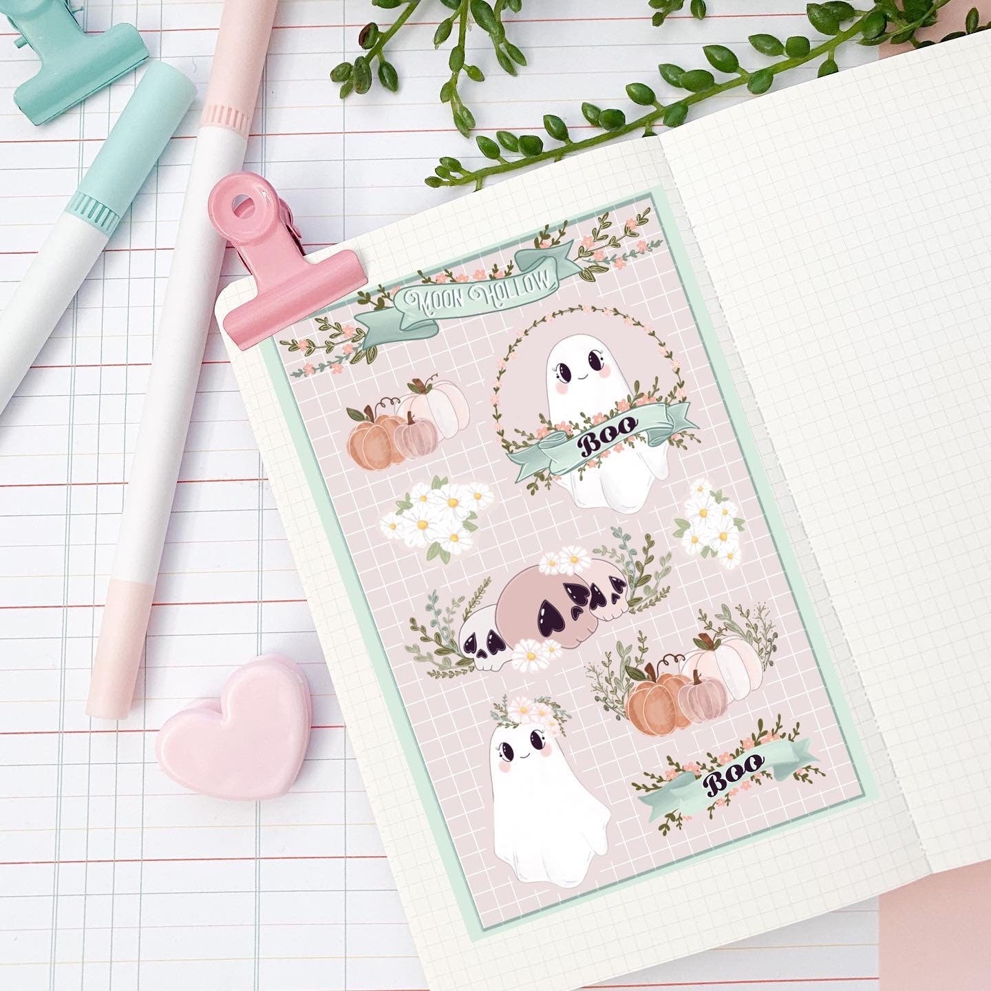 Pastel spooky boo  sticker sheet//  Digital Art, Stickers, Witch, Illustration, crystal , Stationary, Magic , bullet journal.