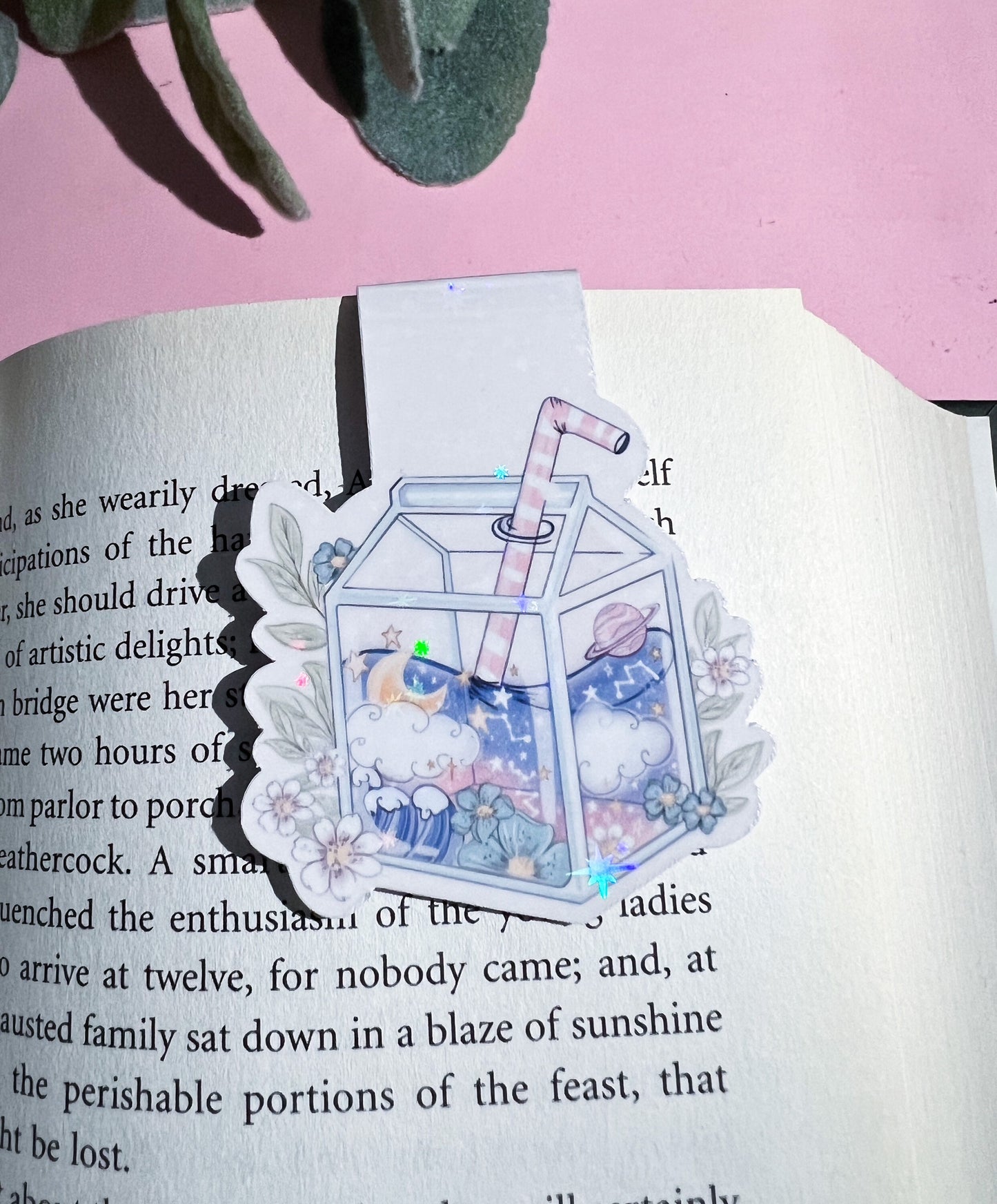 Kawaii holographic juice magnetic bookmark /  bookmark / Digital art, books , reading book lover gift. Bookish. Bookmarks