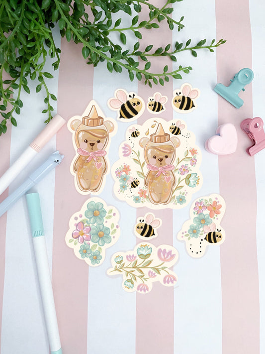 Kawaii Honey Bear bottle sticker pack.