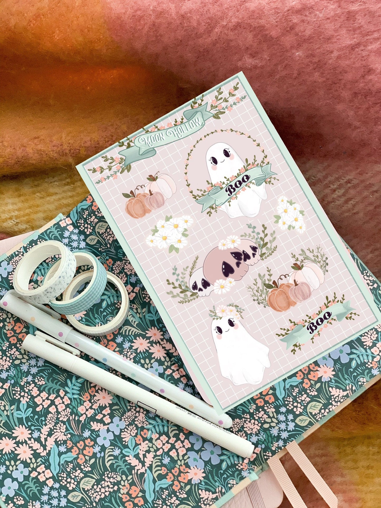 Pastel spooky boo  sticker sheet//  Digital Art, Stickers, Witch, Illustration, crystal , Stationary, Magic , bullet journal.