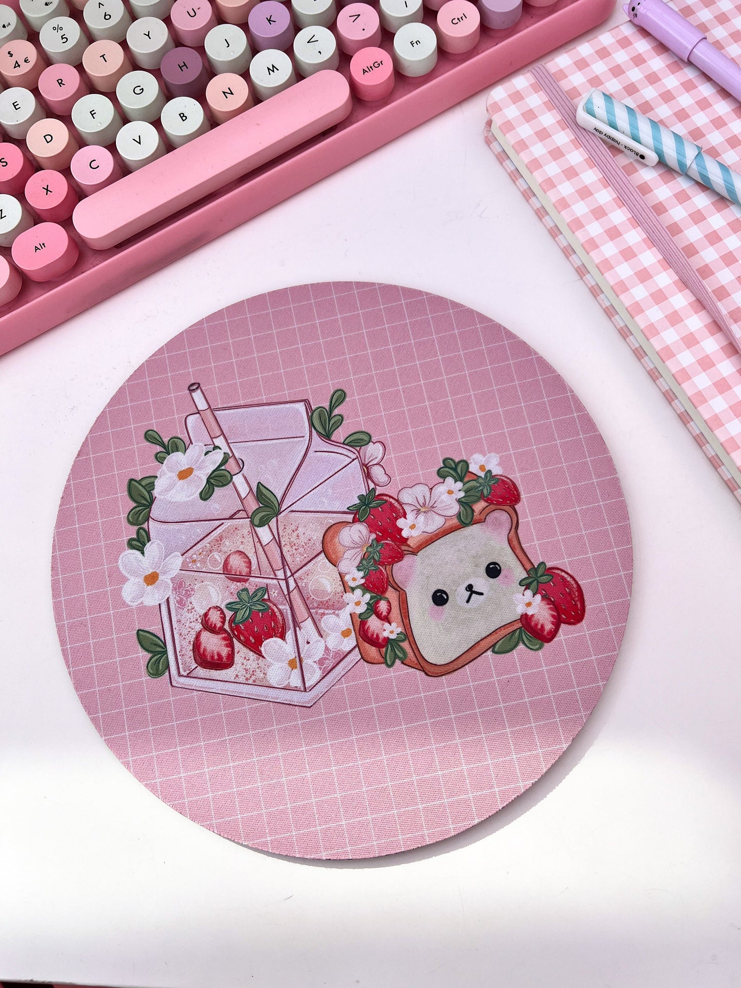 Strawberry bear mouse mat, kawaii computer mat.