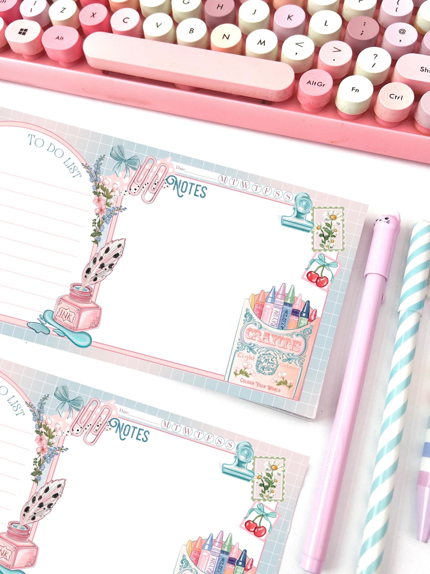 Desk planner, To do list desk keyboard notepad / coquette cute memo pad  / notepad. Kawaii accessories 25 tear away sheets