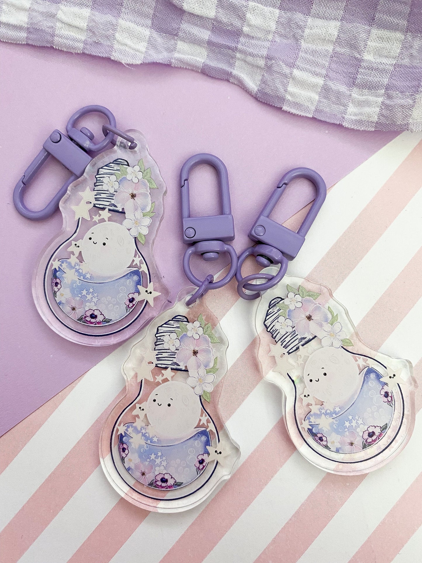 Holographic light bulb moon, stars cute acrylic charm, keychain, keyring, bag charm, cute accessories. Gift, keychain. gift