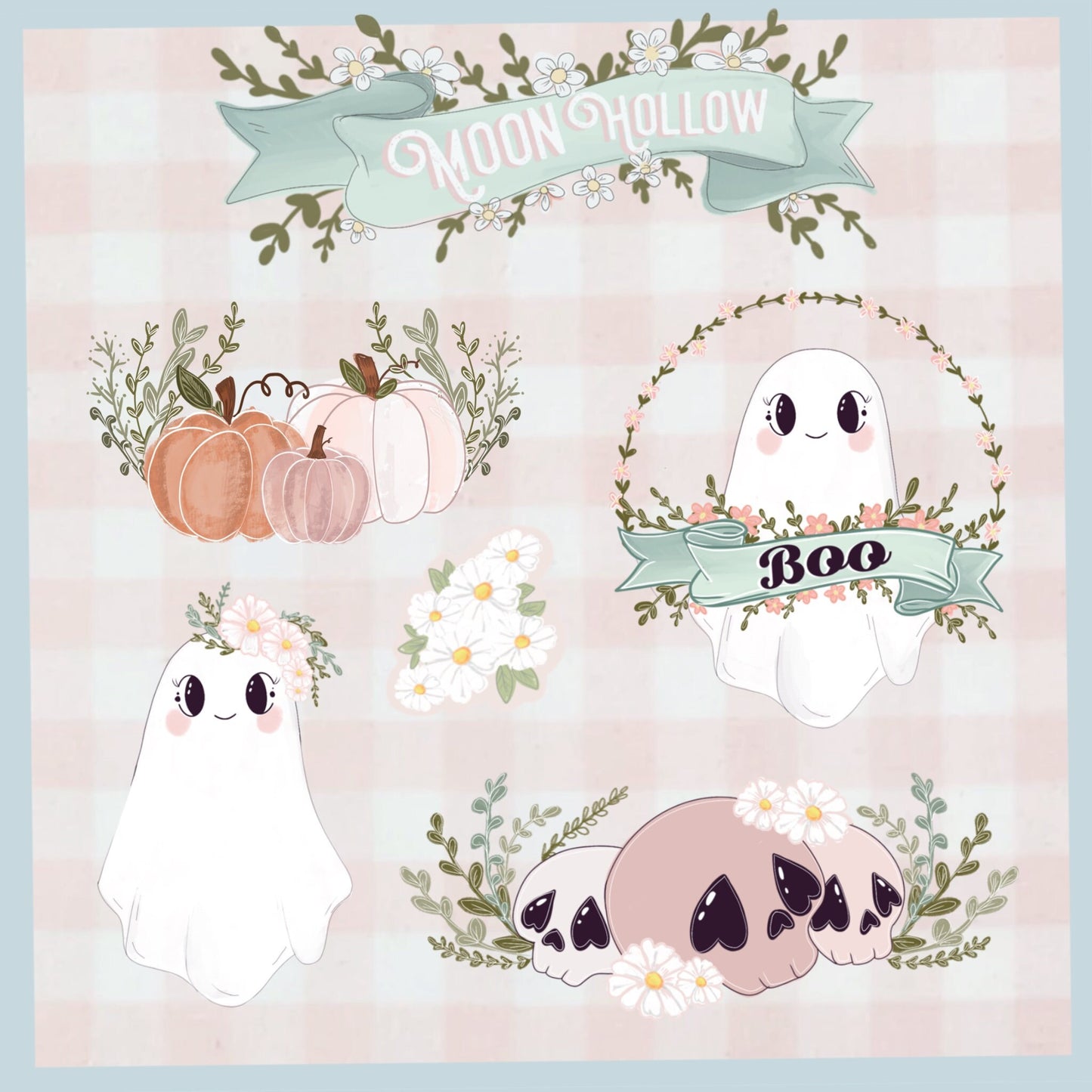 Pastel spooky boo  sticker sheet//  Digital Art, Stickers, Witch, Illustration, crystal , Stationary, Magic , bullet journal.