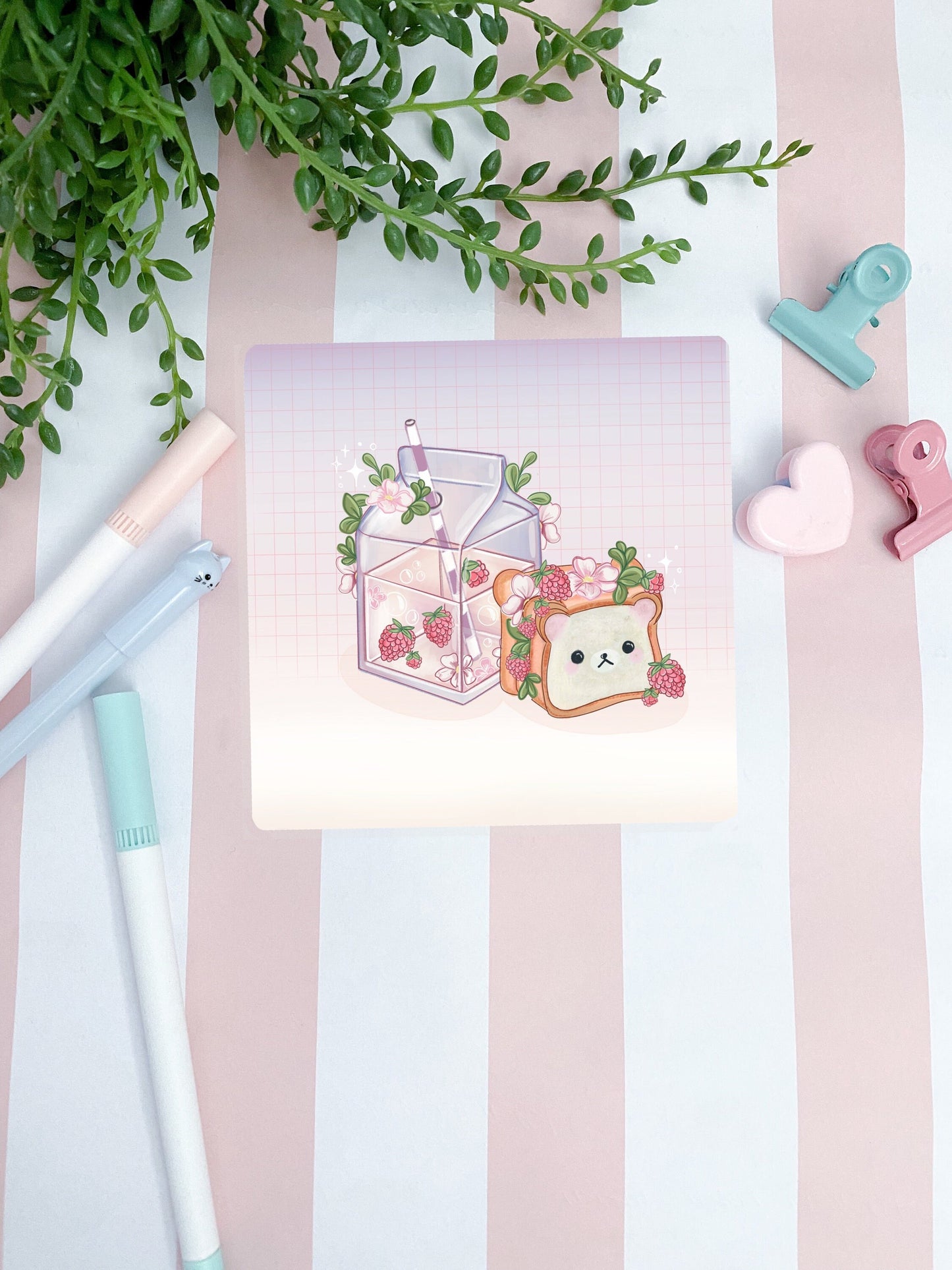 Raspberry bear snack illustration art print, hand drawn Illustration, sandwich, Stationary, kawaii snack, wall print ,bujo.