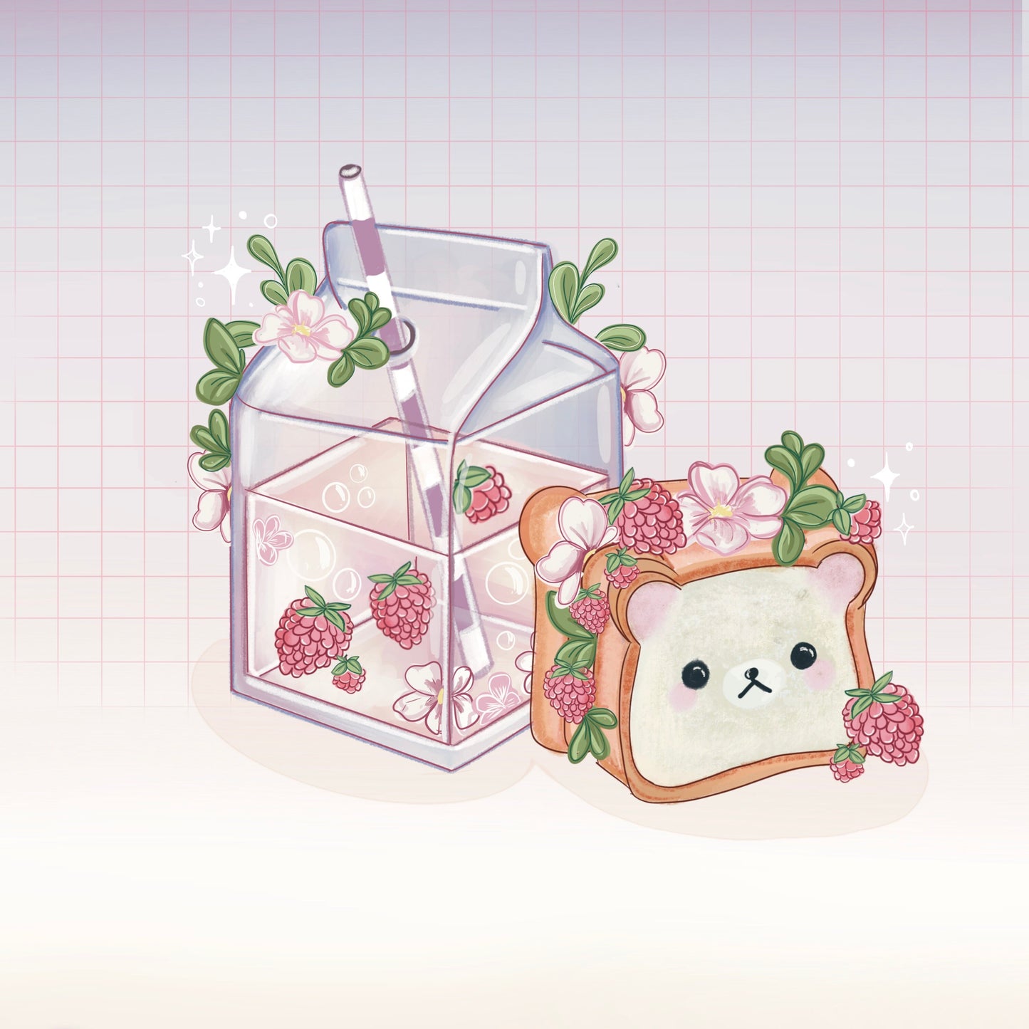 Raspberry bear snack illustration art print, hand drawn Illustration, sandwich, Stationary, kawaii snack, wall print ,bujo.