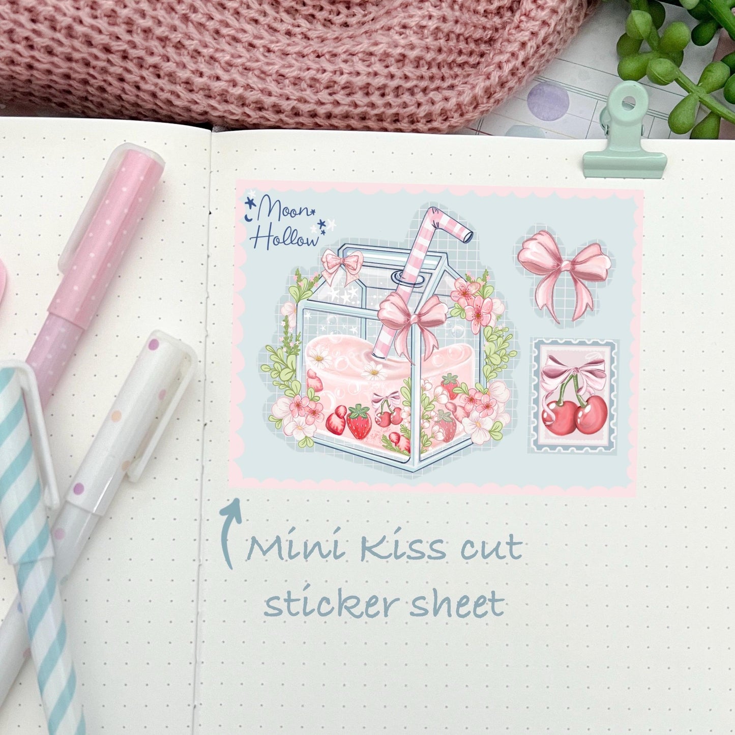 Kawaii Juice Coquette Mini Kiss Cut Sticker Sheet | Adorable juice & bow Stickers | Cute Aesthetic Decor | Perfect for Journals, Planners