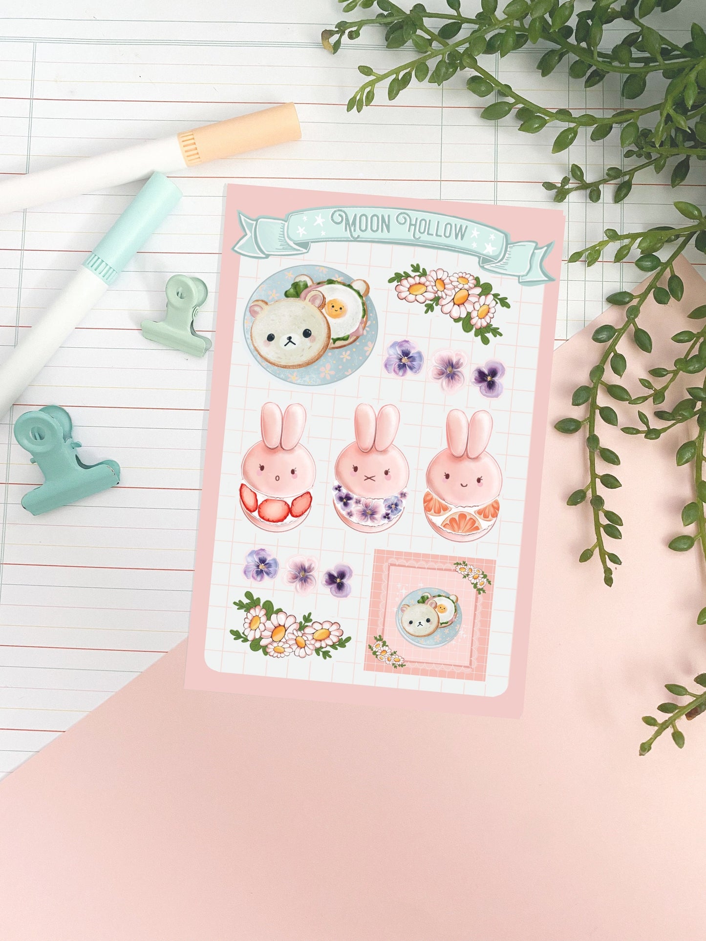 Kawaii breakfast snack food, Hand drawn, Stickers, bunny Illustration, journaling, Stationary, Bujo, scrapbook bullet journal