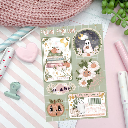 Vintage inspired Halloween fall, Booklover, bookworm cottagecore cozy bullet journal stickers. Reading stickers. Delicate stickers.