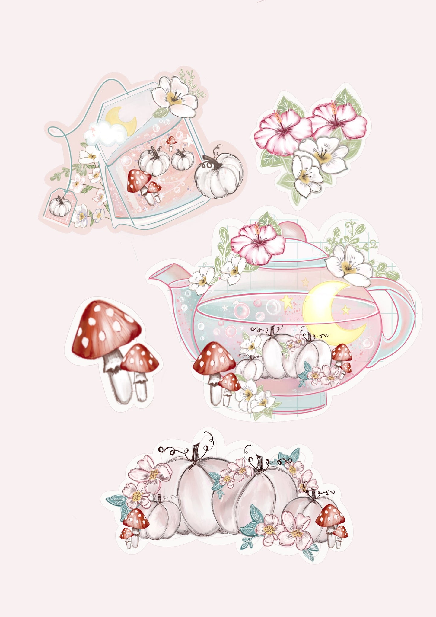 Kawaii Pumpkin moon tea sticker pack.