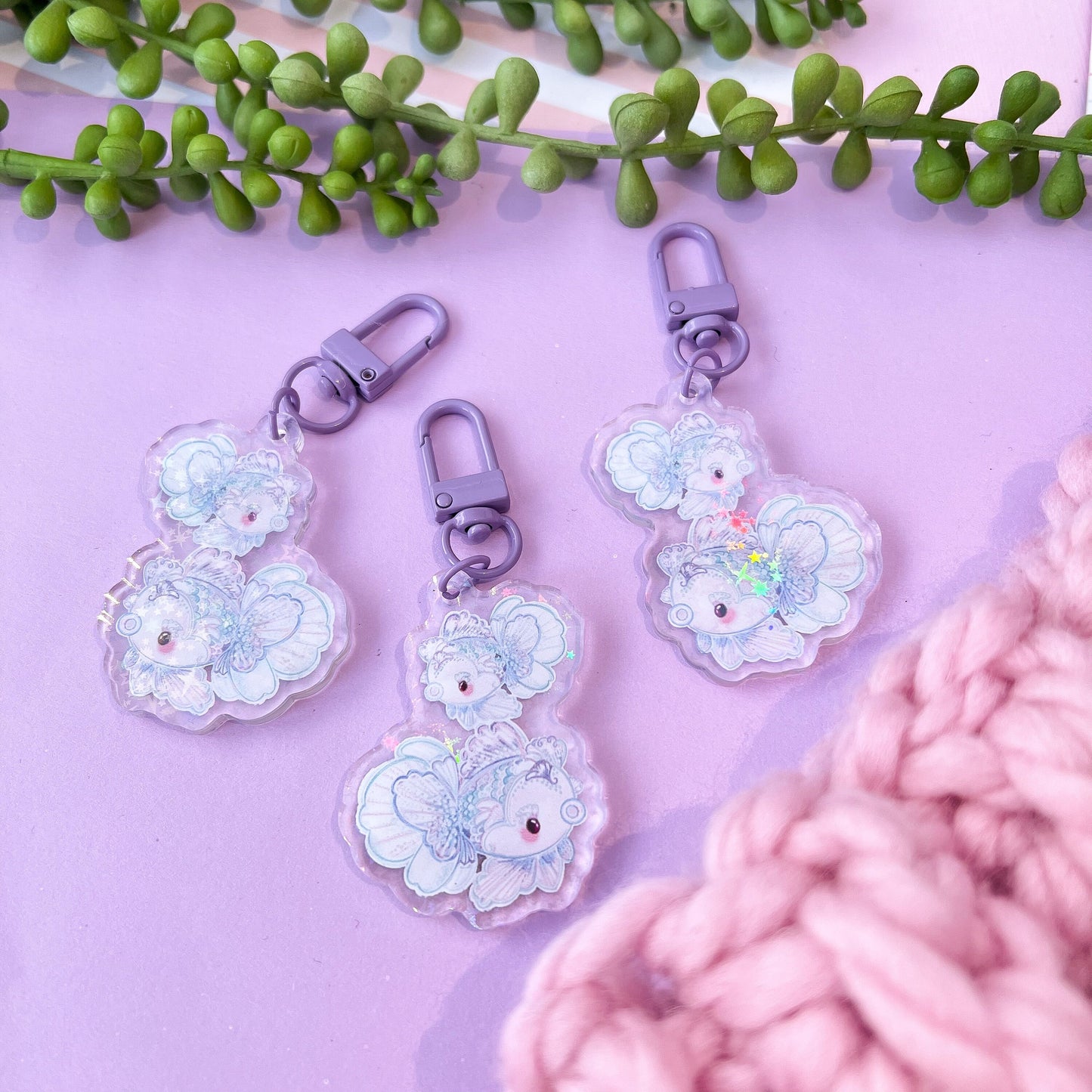 Holographic kawaii fish acrylic charm, keychain, keyring, bag charm, cute accessories. Gift, keychain.