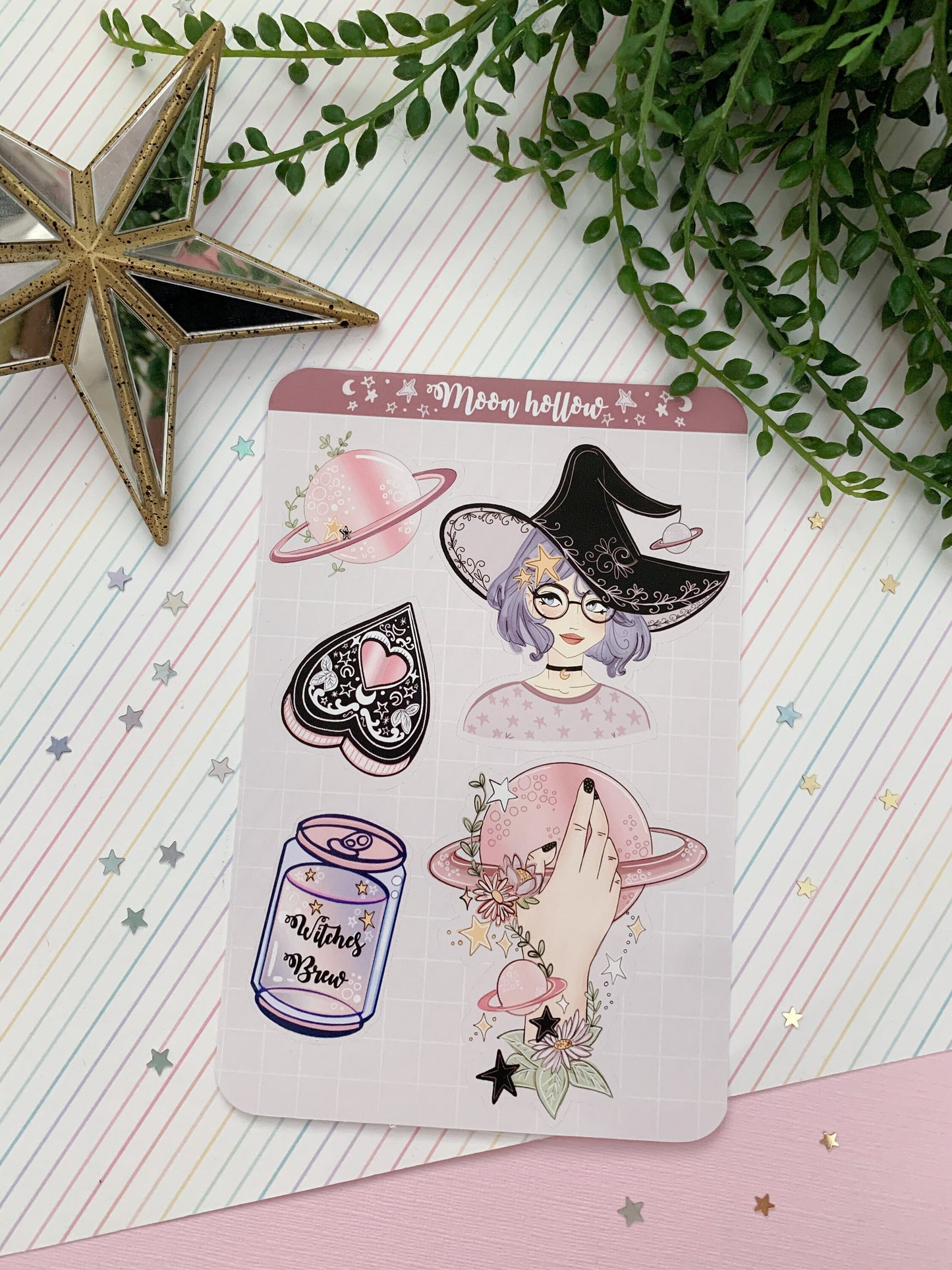 Purple Space Witch girl sticker sheet//  Digital Art, Stickers, Witch, Illustration, witch, Stationary, Magic , bullet journal. Cut