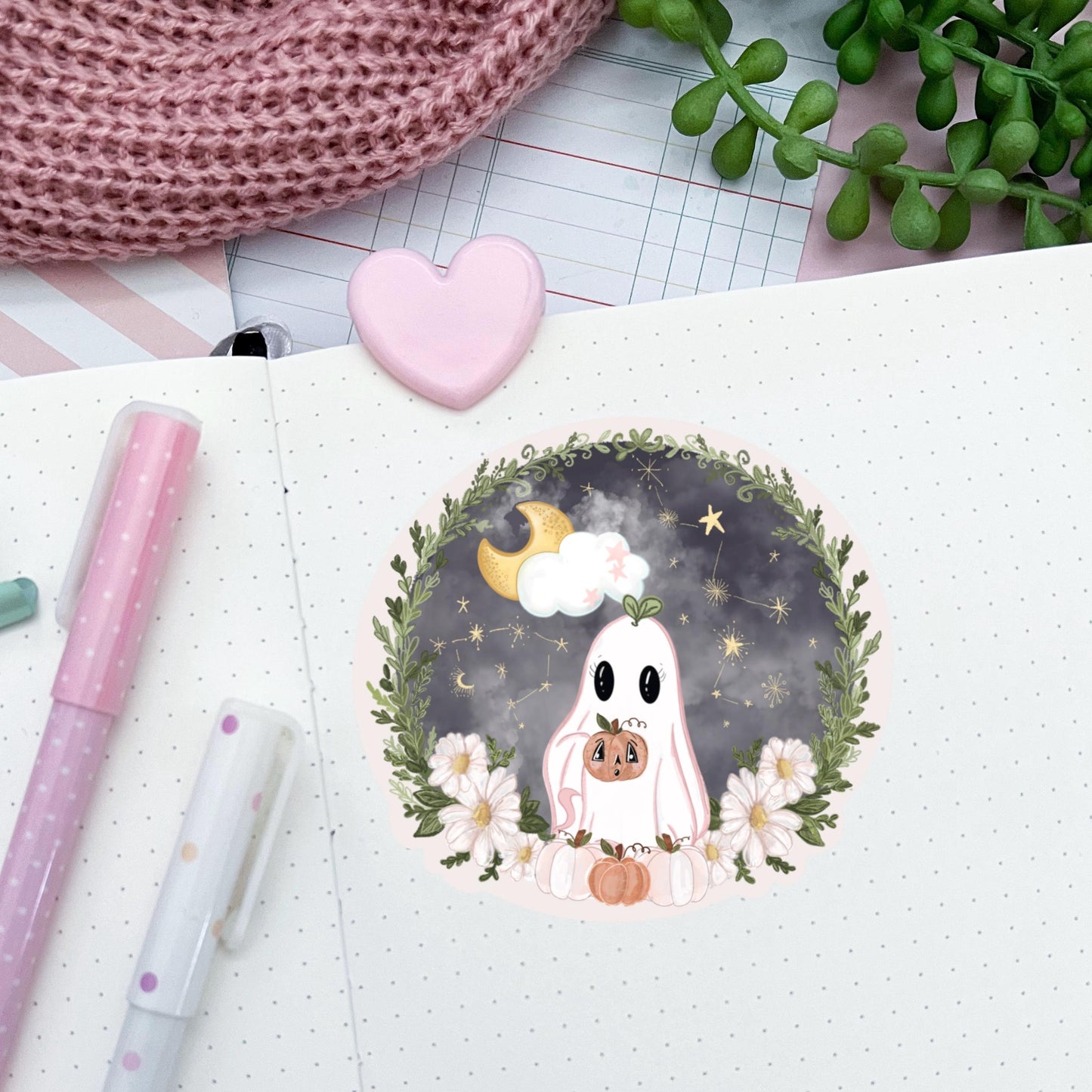 Pumpkin ghost, vinyl die-cut sticker/ Digital art, decals.