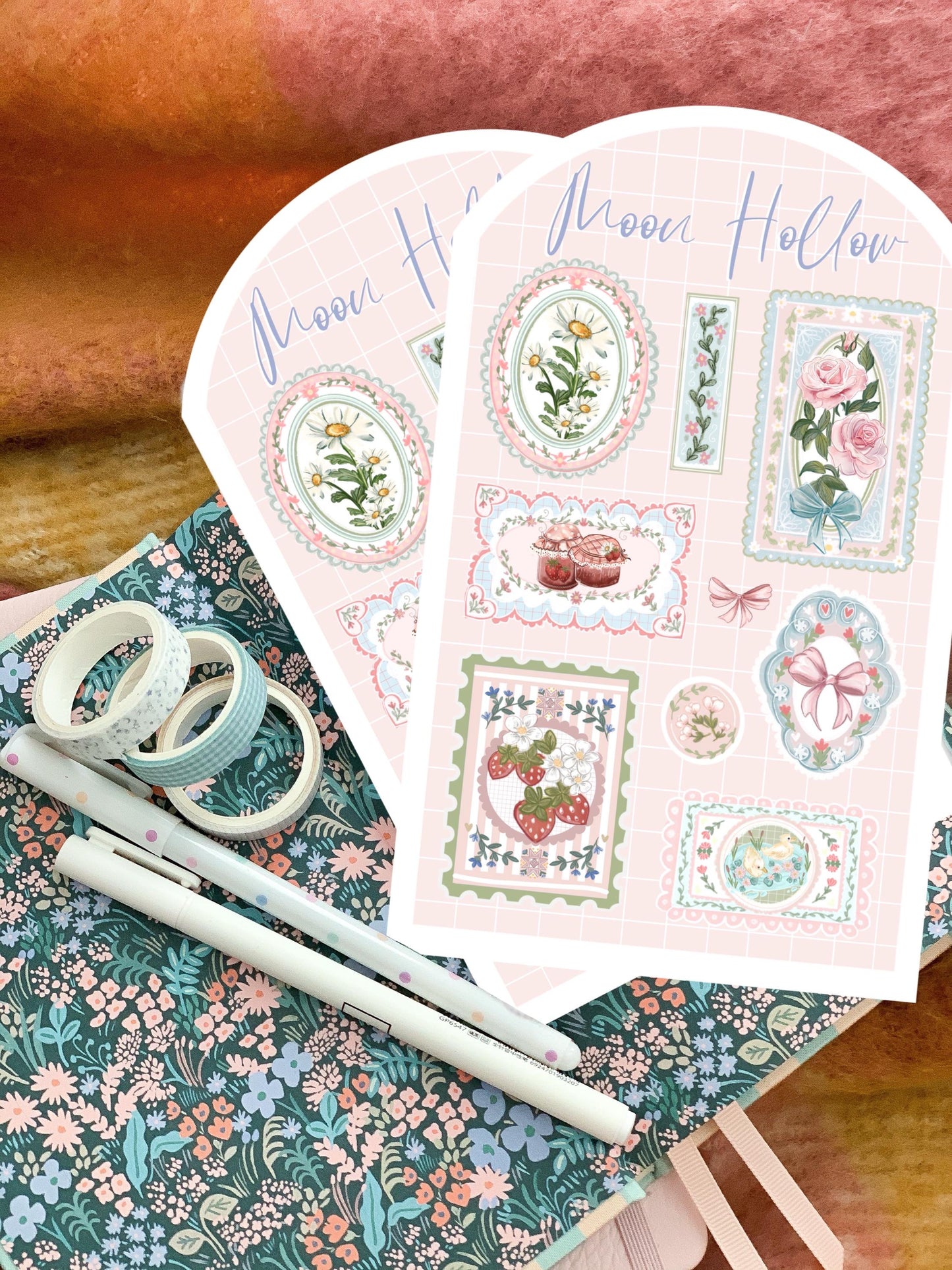 Delicate floral Coquette aesthetic sticker sheet,  coquette frames, watercolour Stickers Illustration, bows and ribbons,  bullet journa