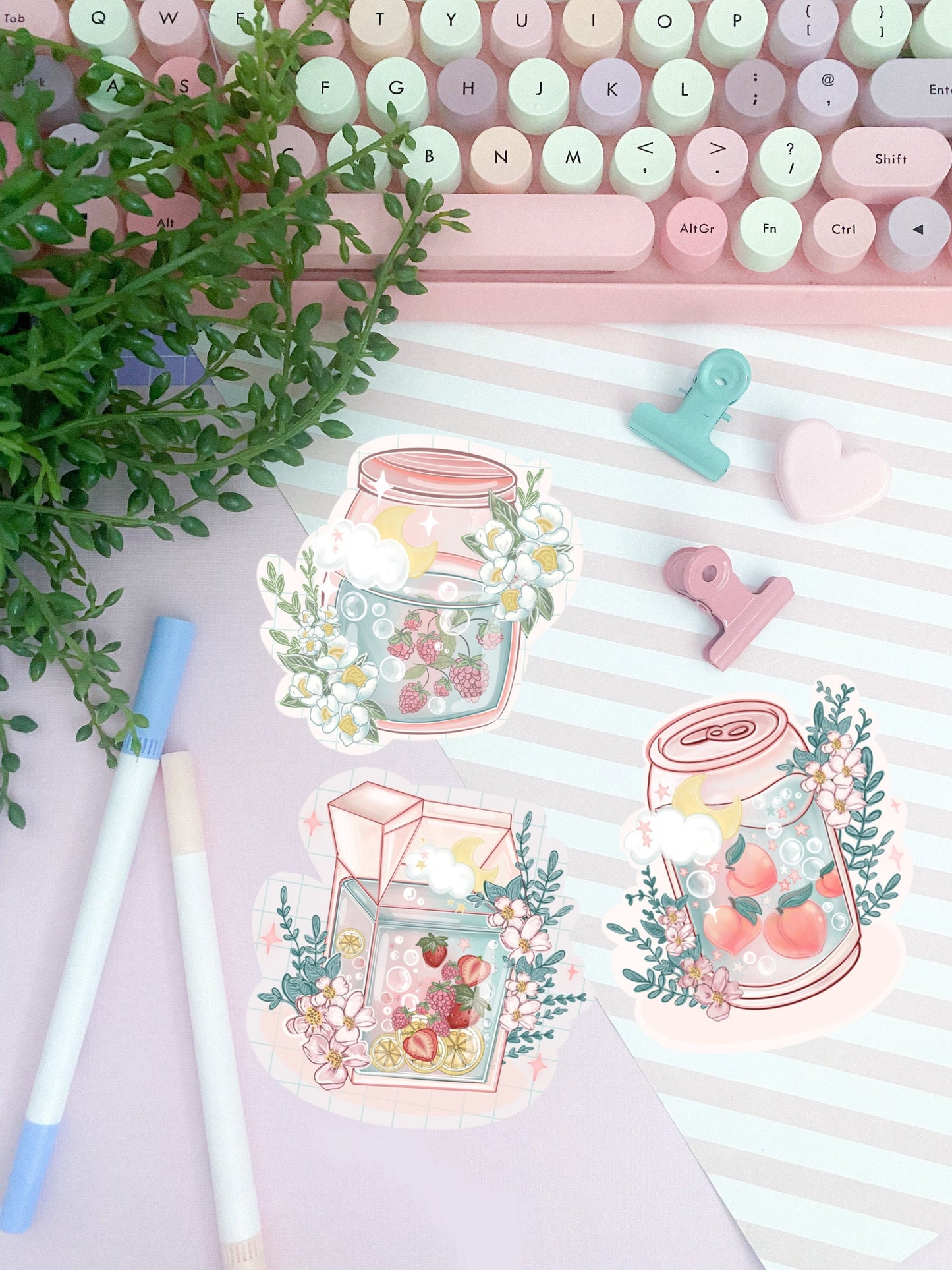 Kawaii fruit juice drink sticker pack.