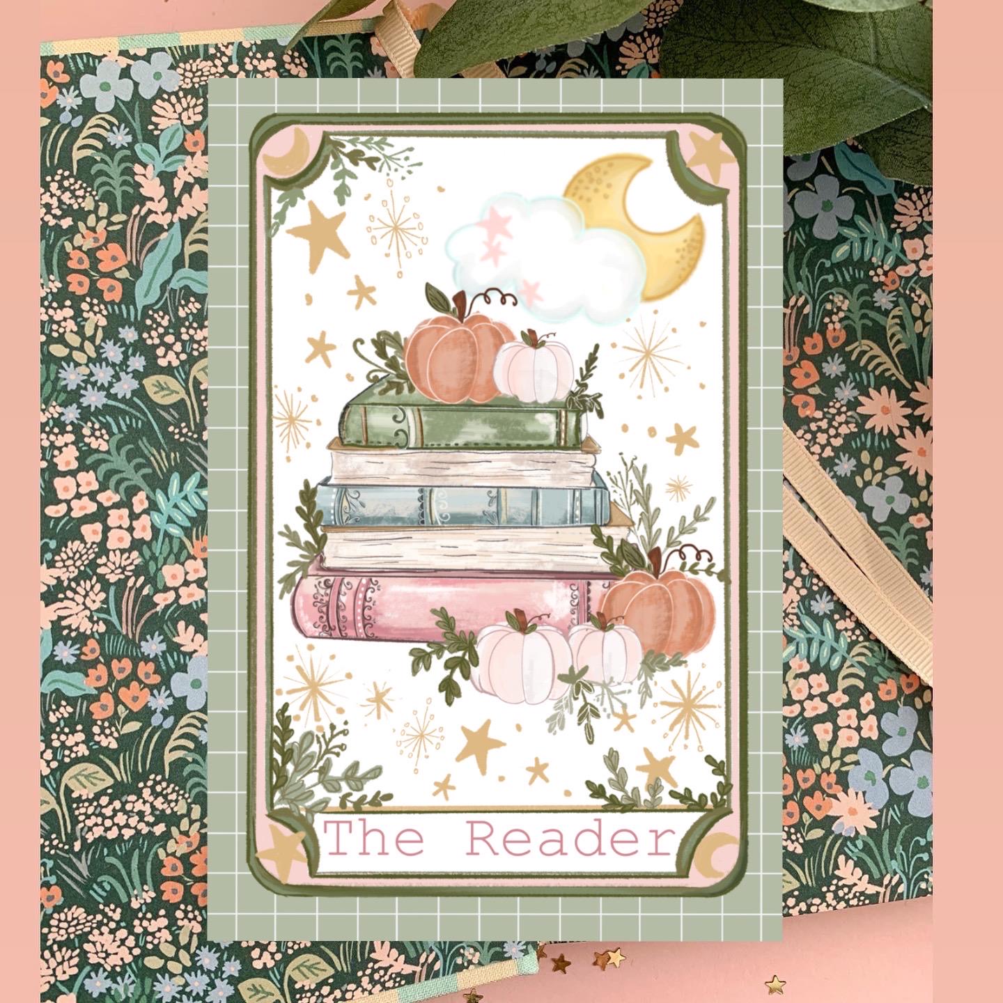 The Reader tarot card 4x6 art print. Autumn art, Halloween art print. Home interior cute art print.