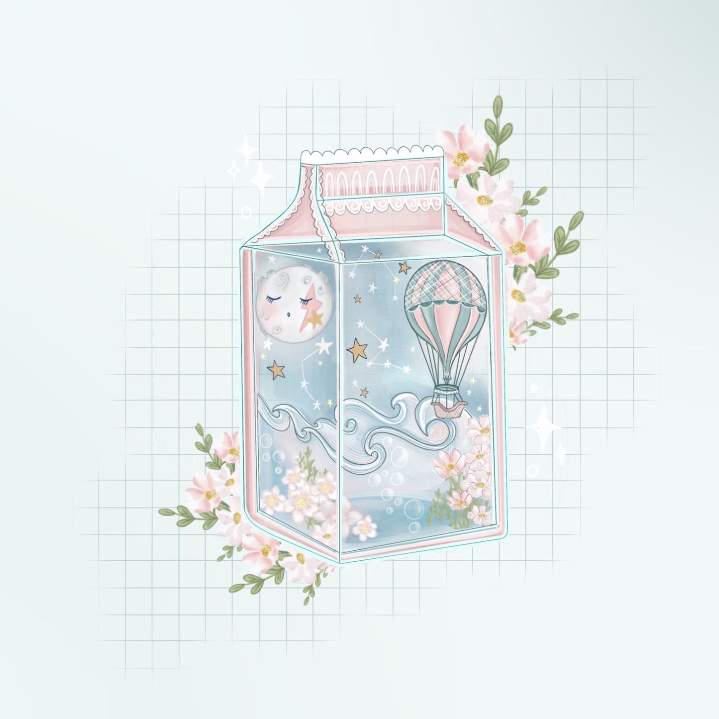 Fly away with me  juice sticker / kawaii juice die-cut sticker